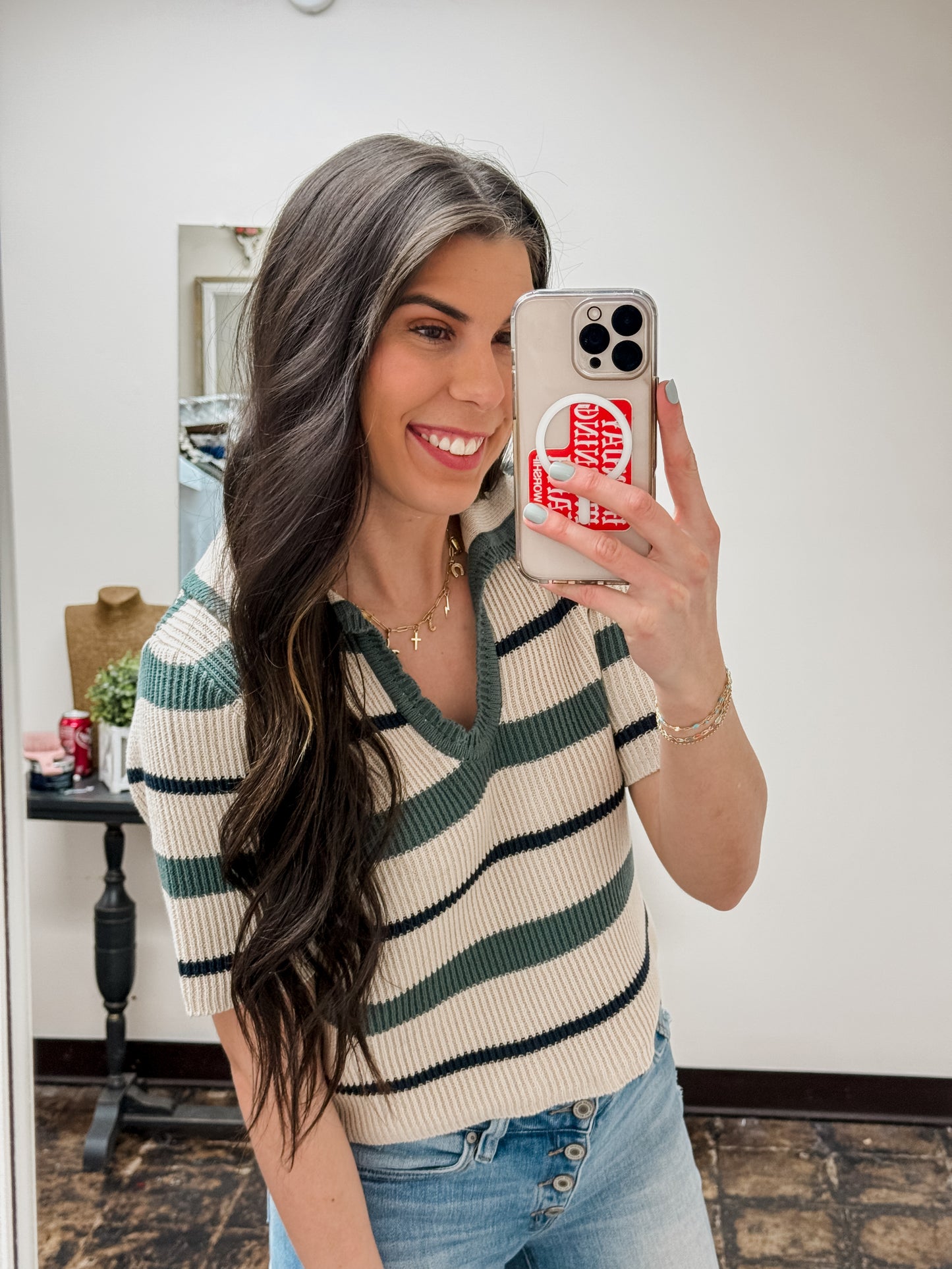 The Toni Striped Sweater Top - Ash Jade