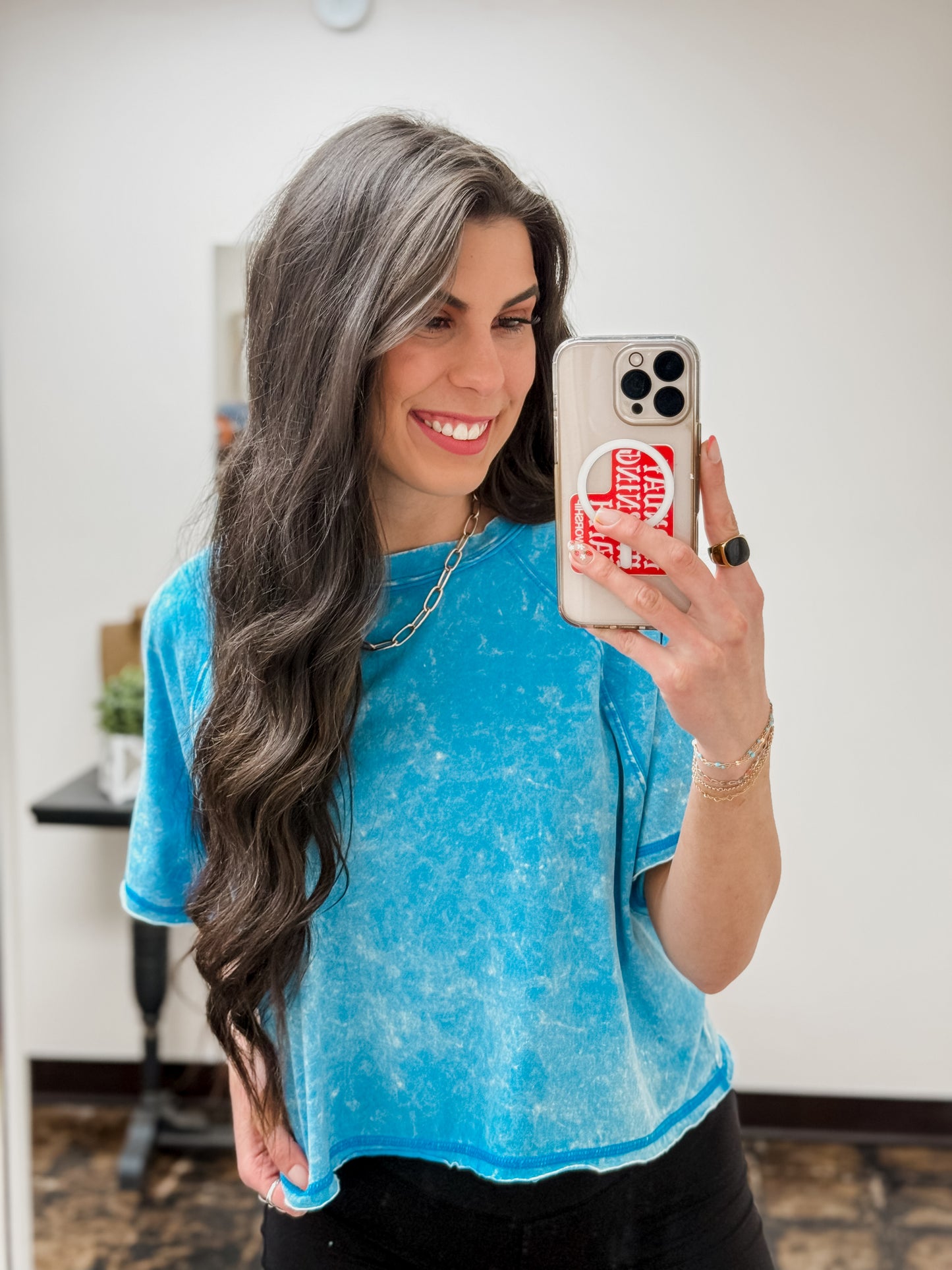 The Audrey Acid Wash Cropped Tee - Deep Sky