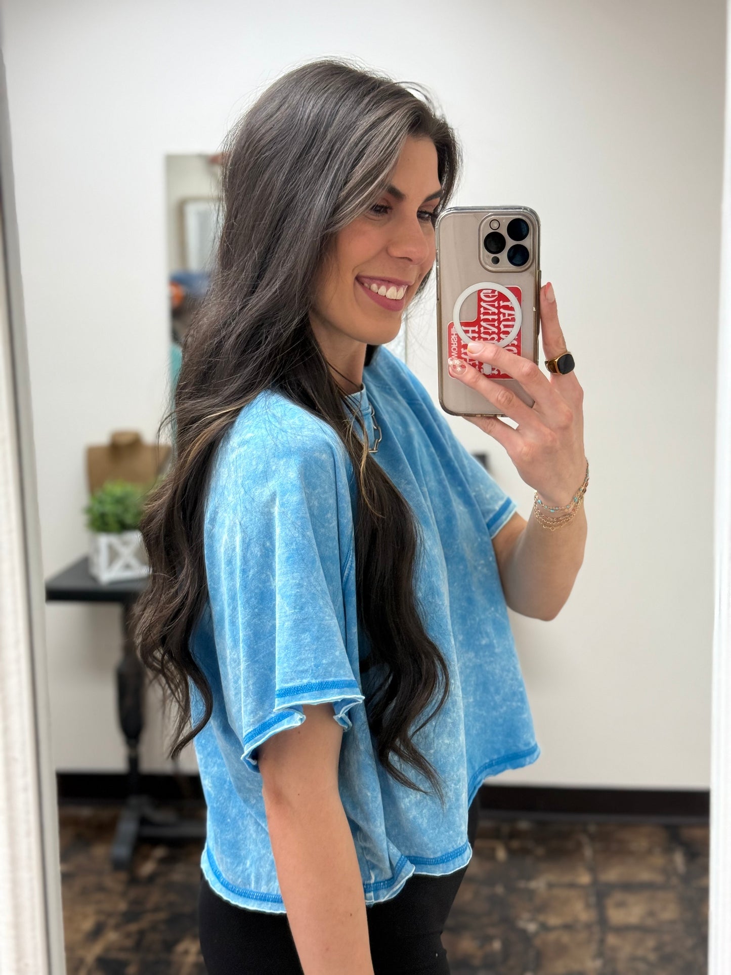 The Audrey Acid Wash Cropped Tee - Deep Sky