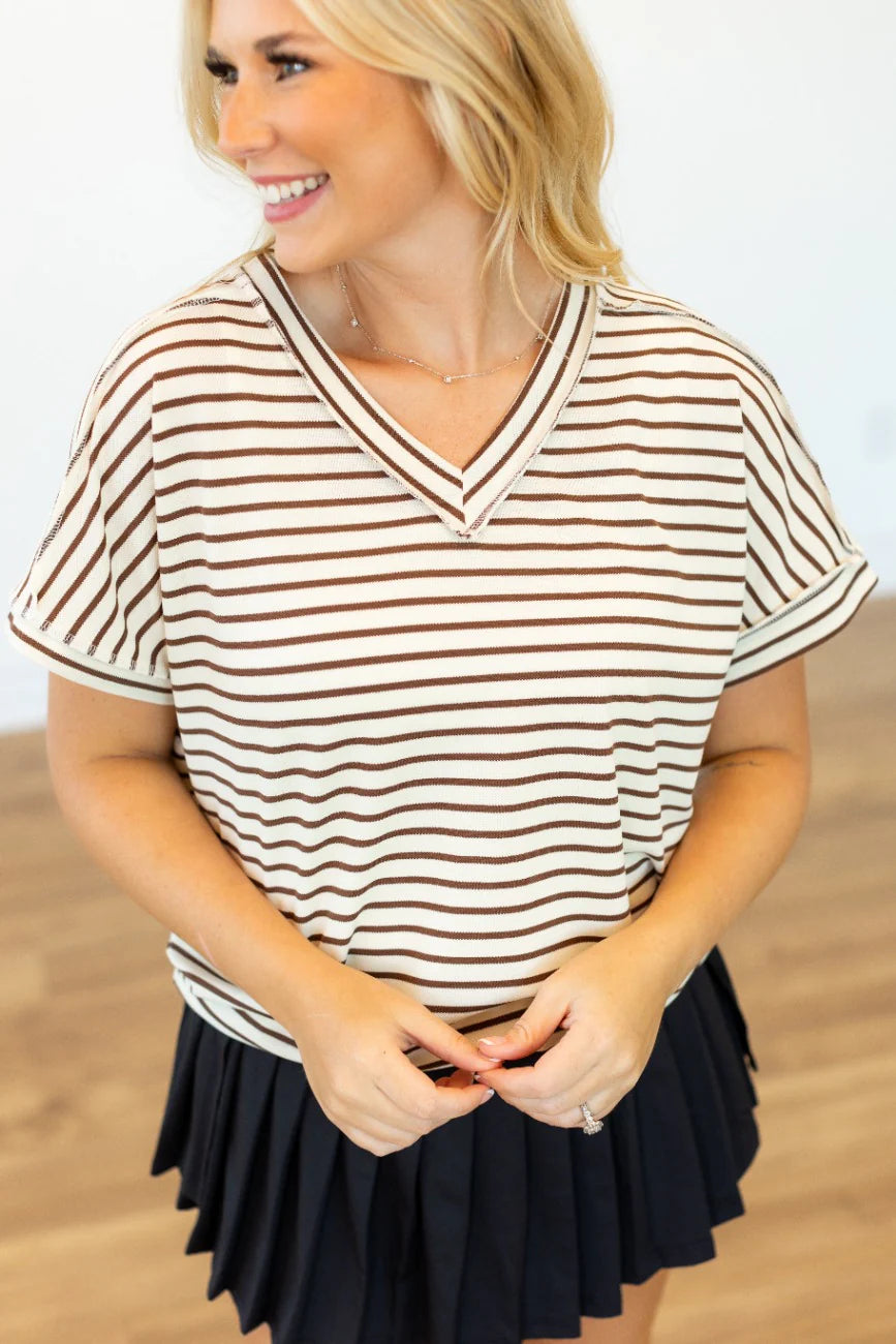 The Lucy Striped Top - Brown