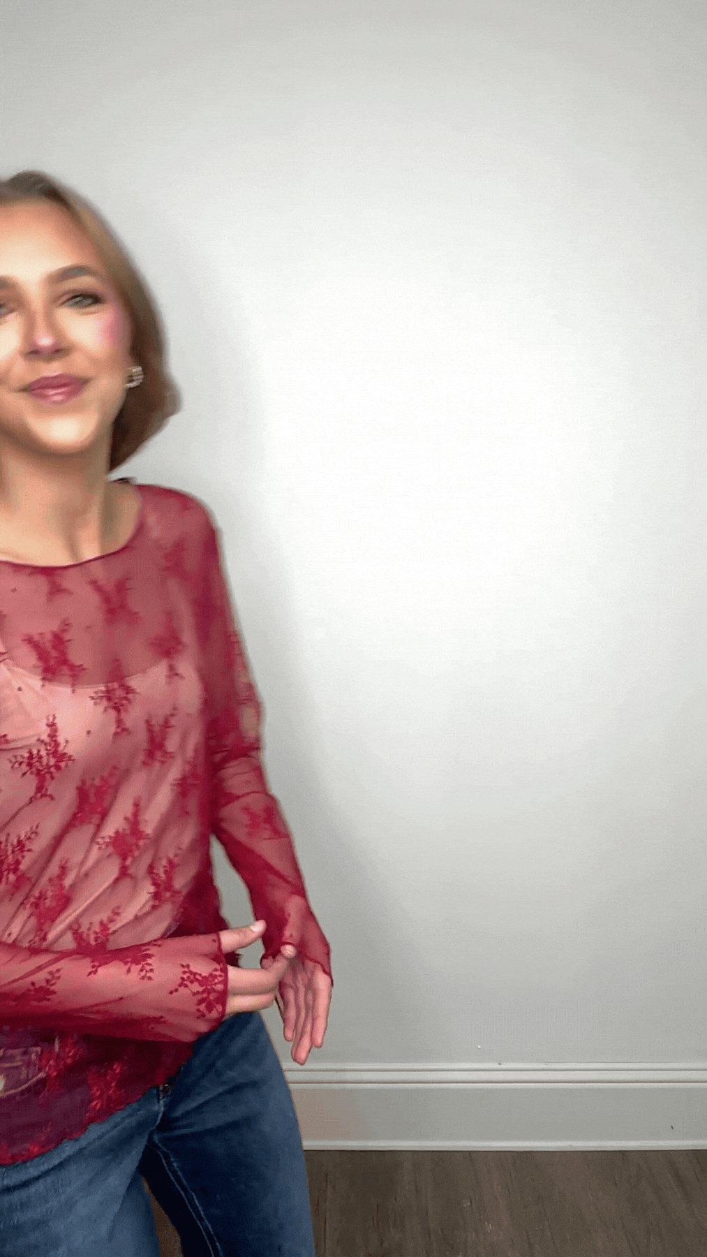 The Kimmie Mesh Long Sleeve Top - Red