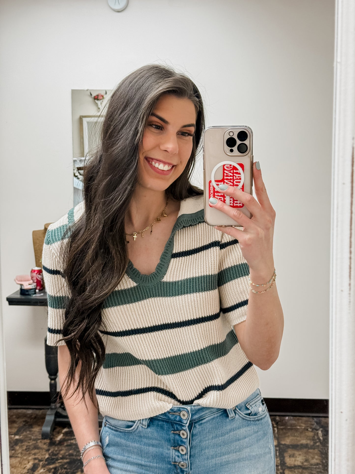 The Toni Striped Sweater Top - Ash Jade