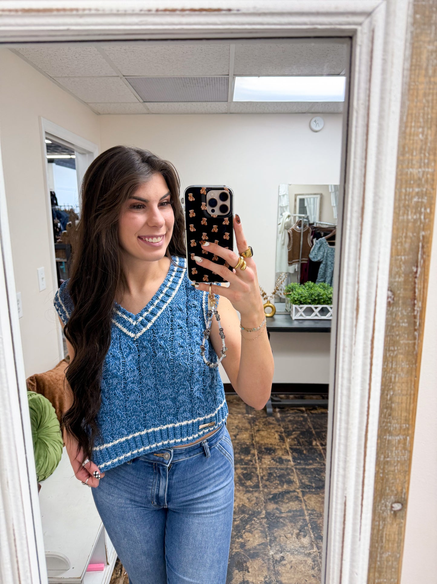 Simply Southern - Bliss Chenille Sweater Vest Top - Dark Blue - 2025