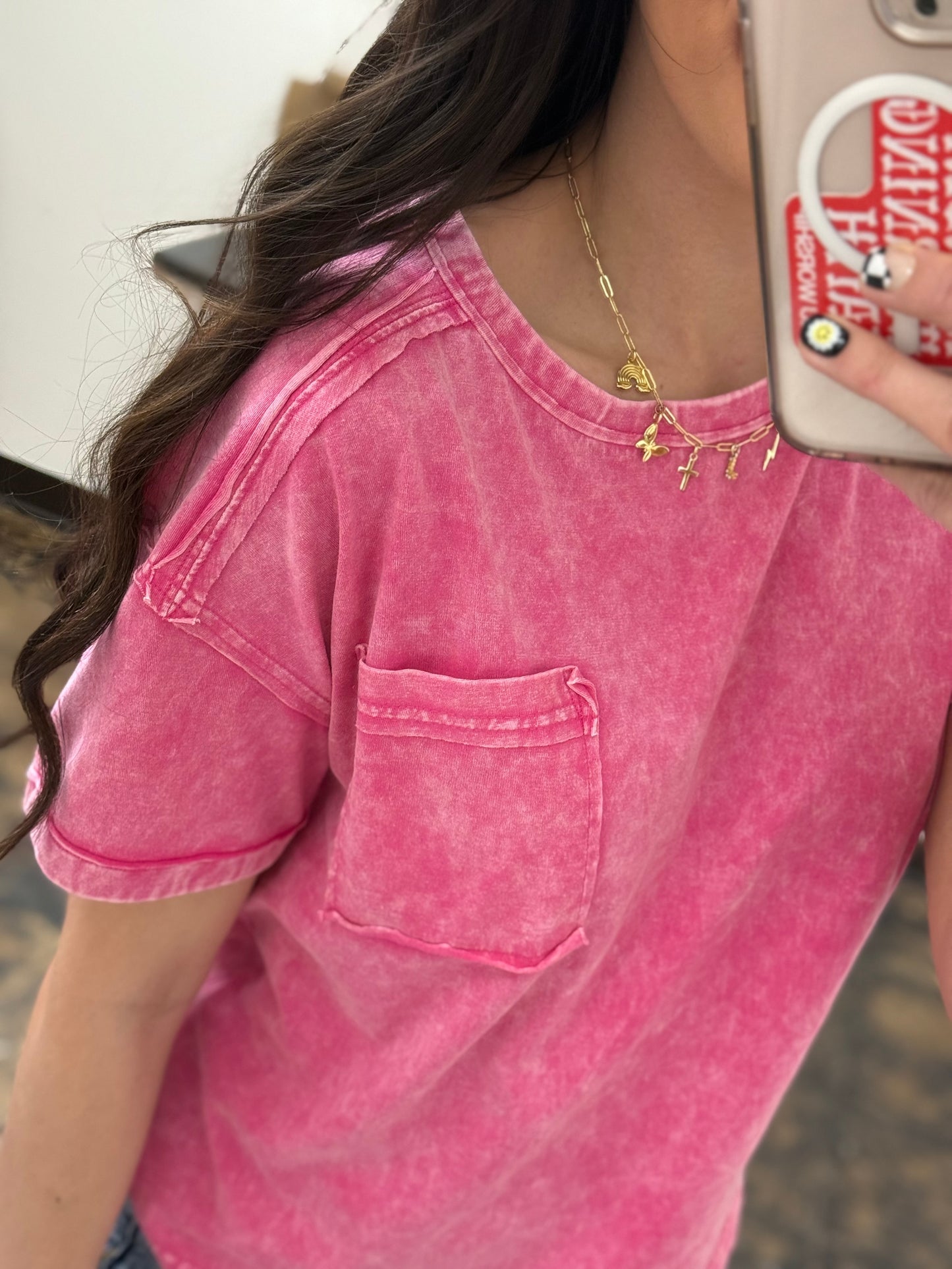 CURVY - The Molly Acid Wash Tee - Hot Pink
