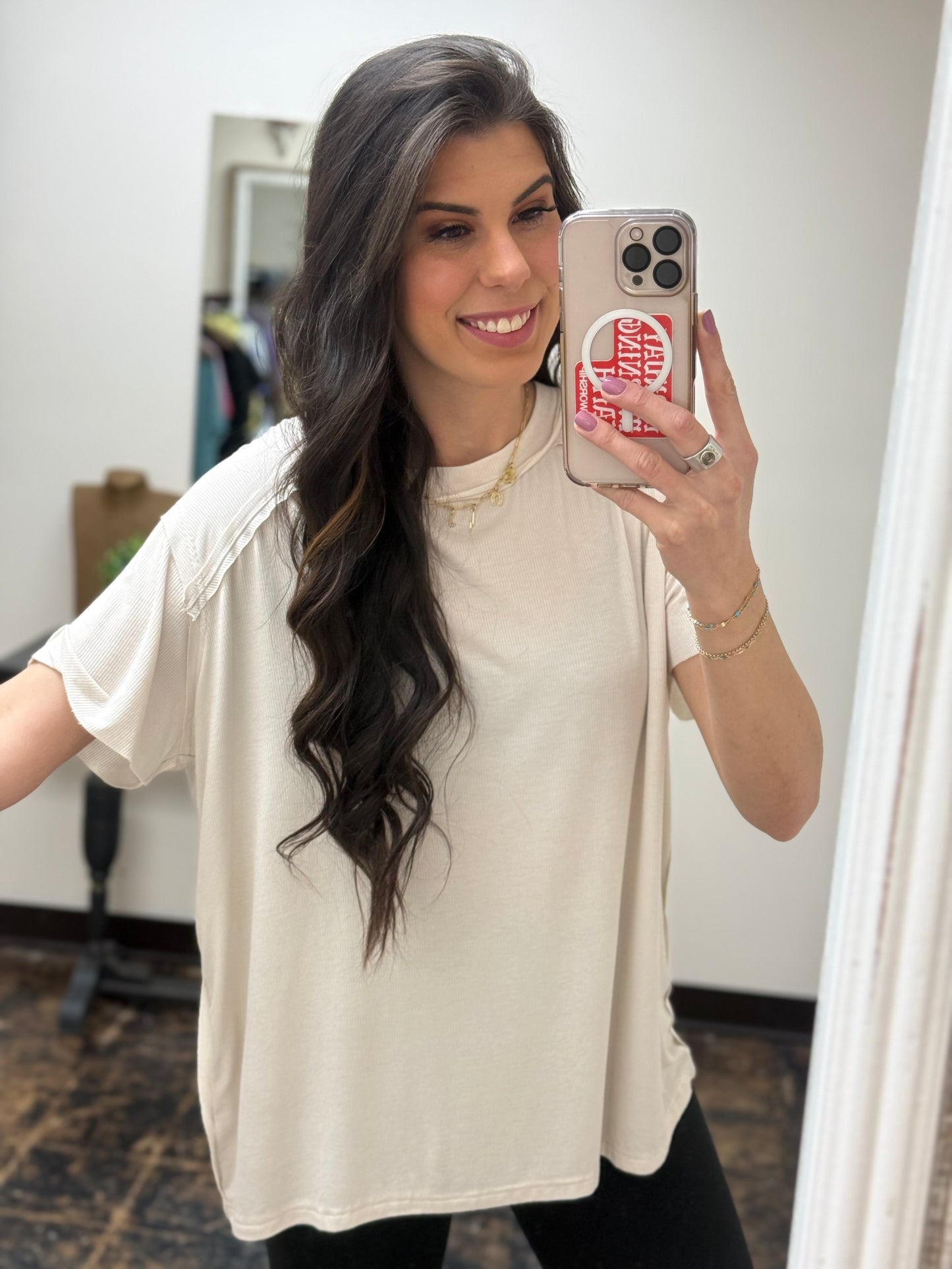 The Carmina Washed Ribbed Tee - Sand Beige