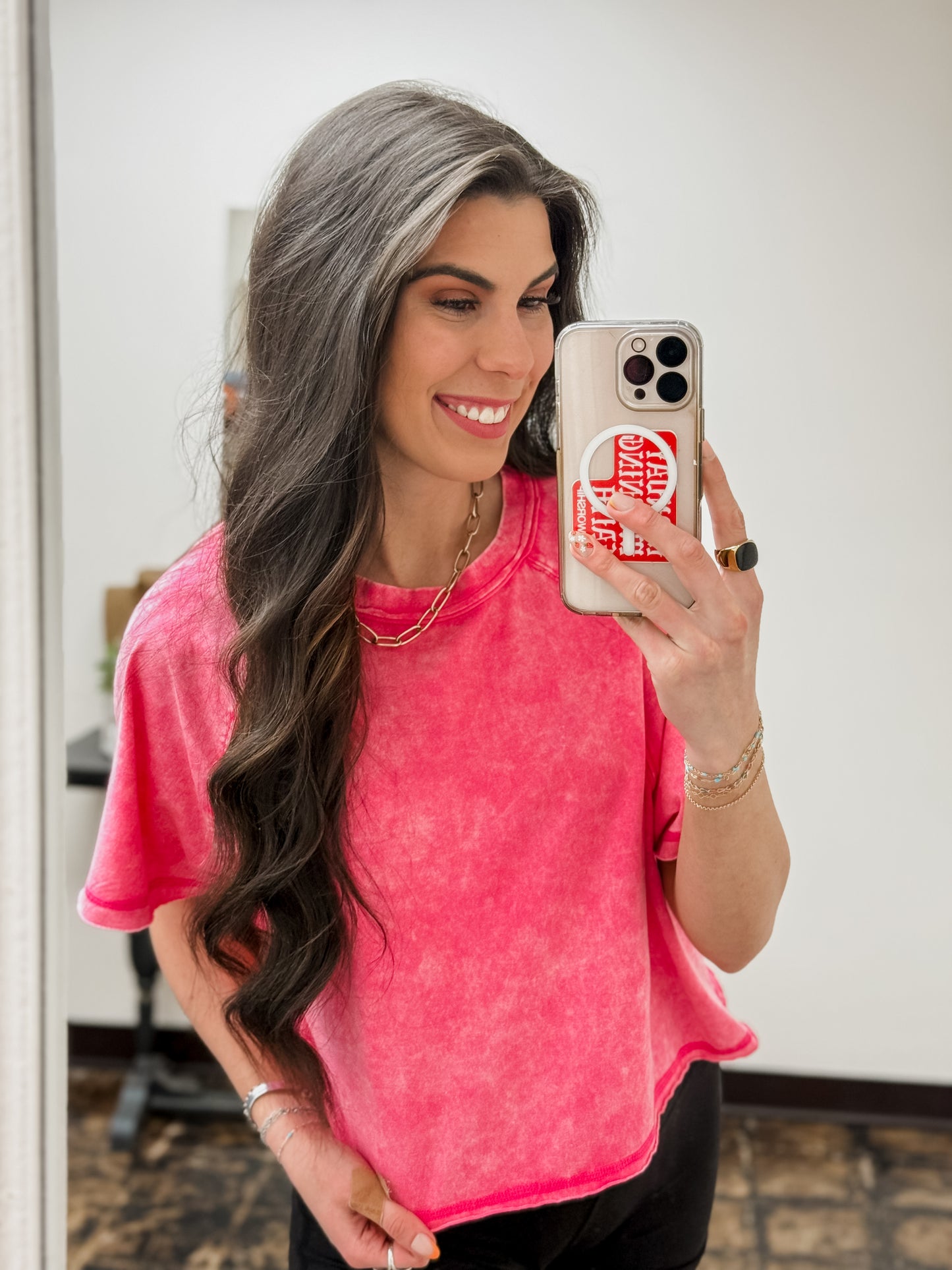 The Audrey Acid Wash Cropped Tee - Fuchsia