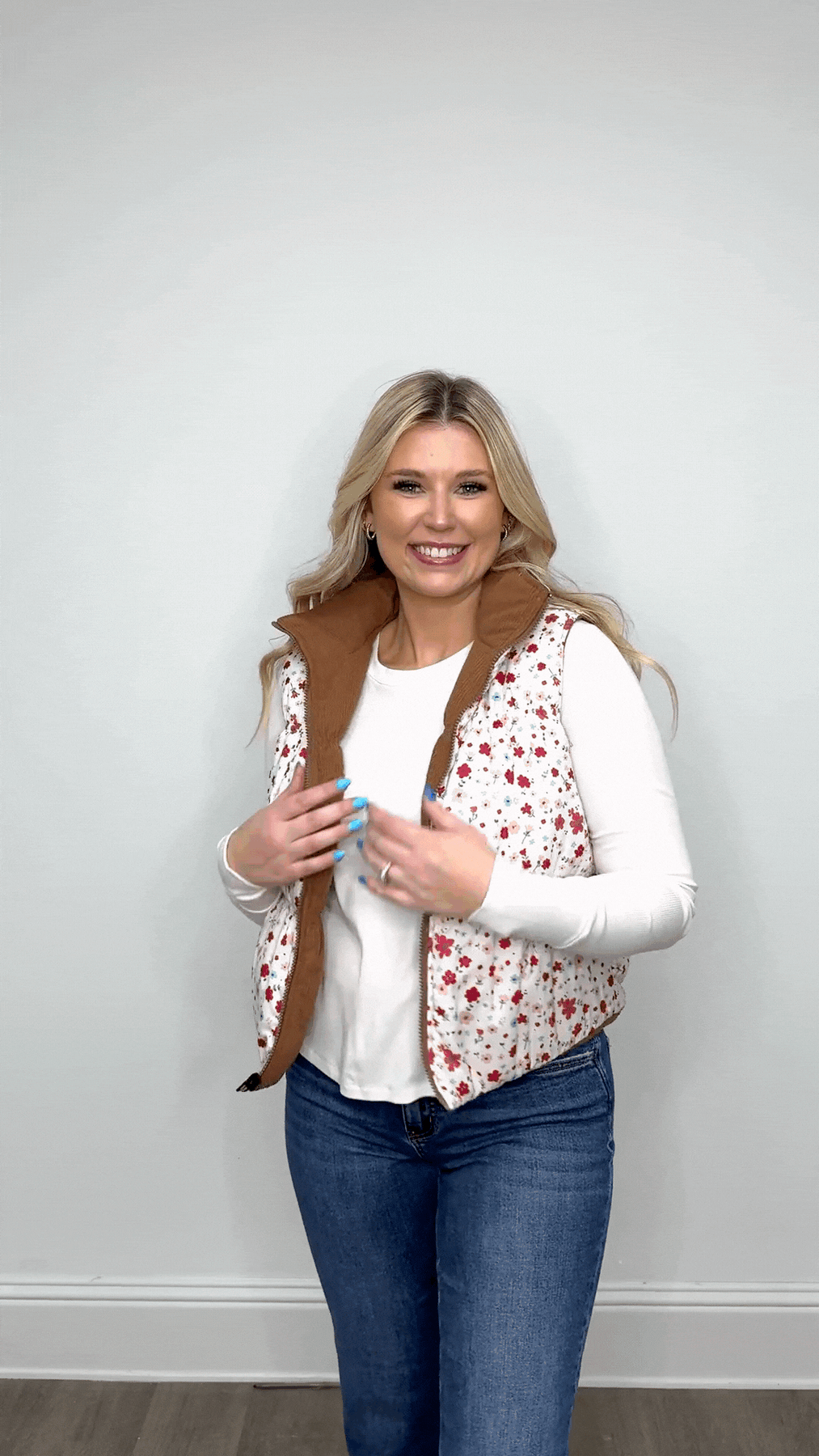 The Maizie Reversible Puffer Vest - Brown/Floral
