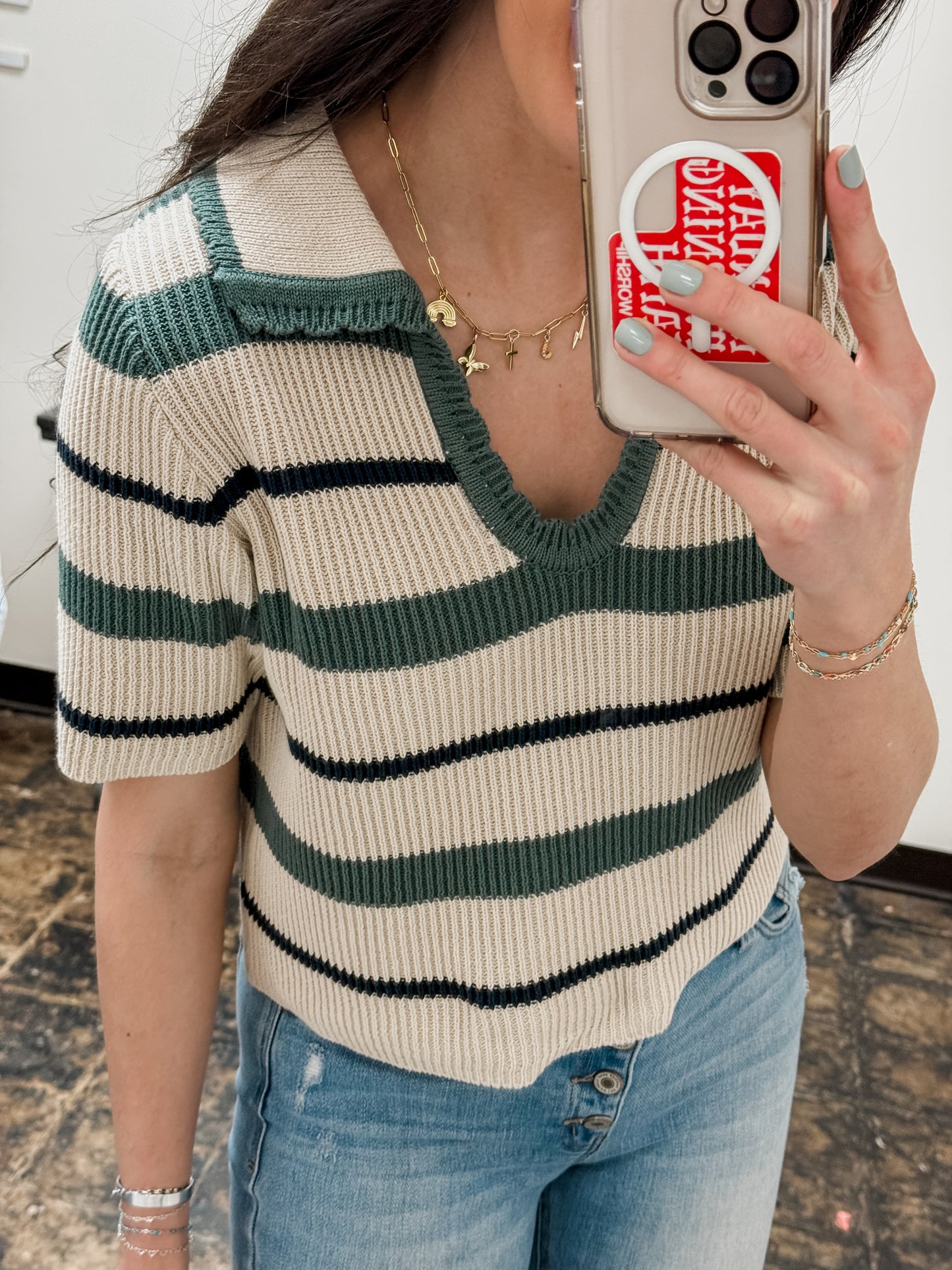 The Toni Striped Sweater Top - Ash Jade