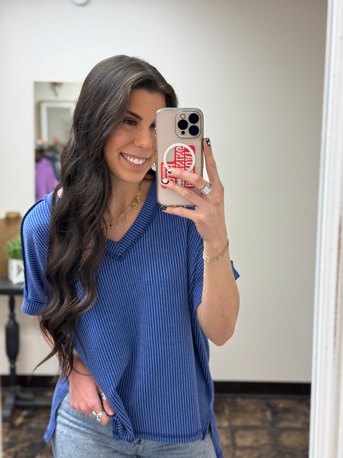 The Roxie Corded Top - Classic Blue