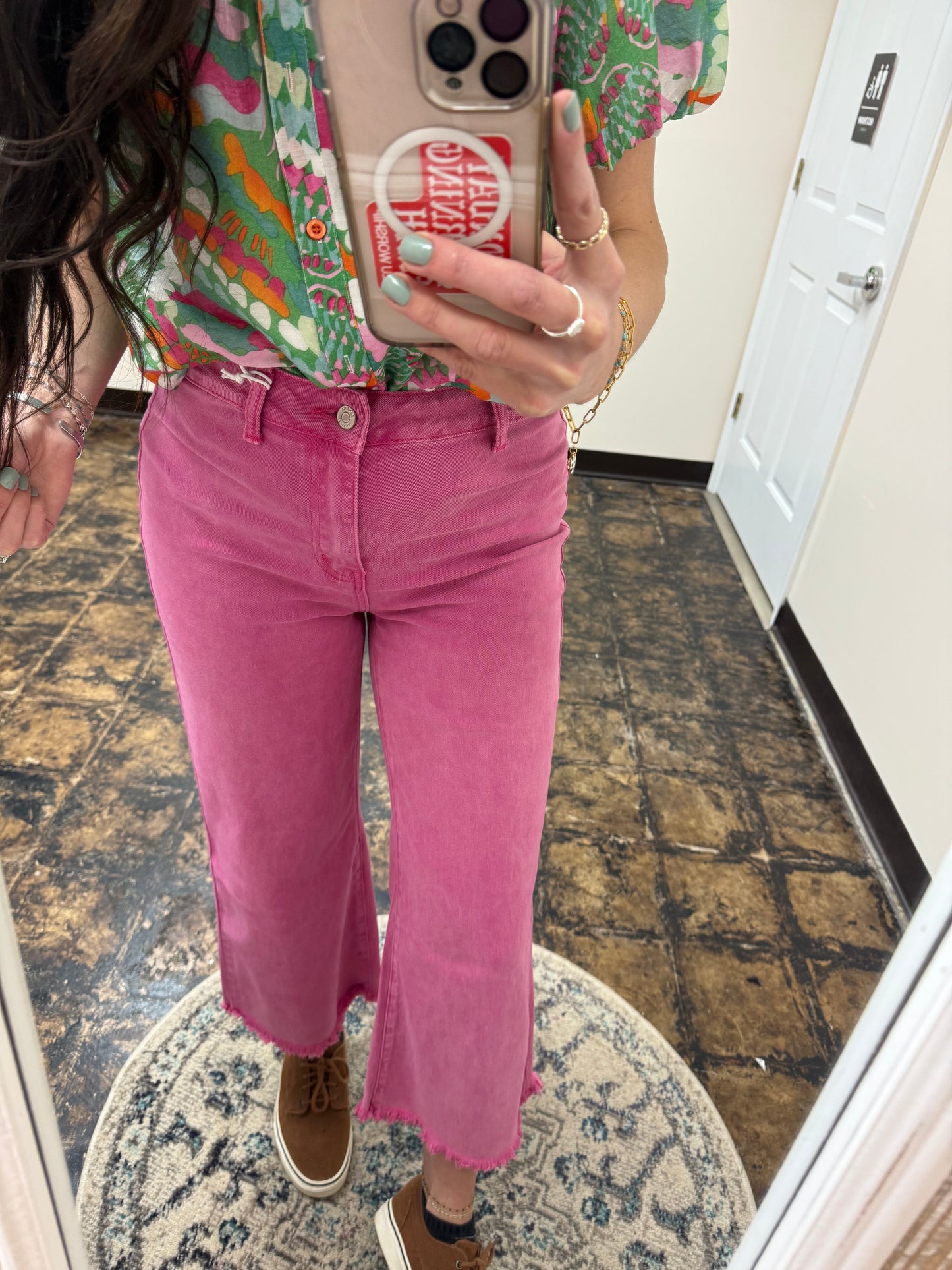 The Kristi Acid Wash Cropped Pants - Hot Pink