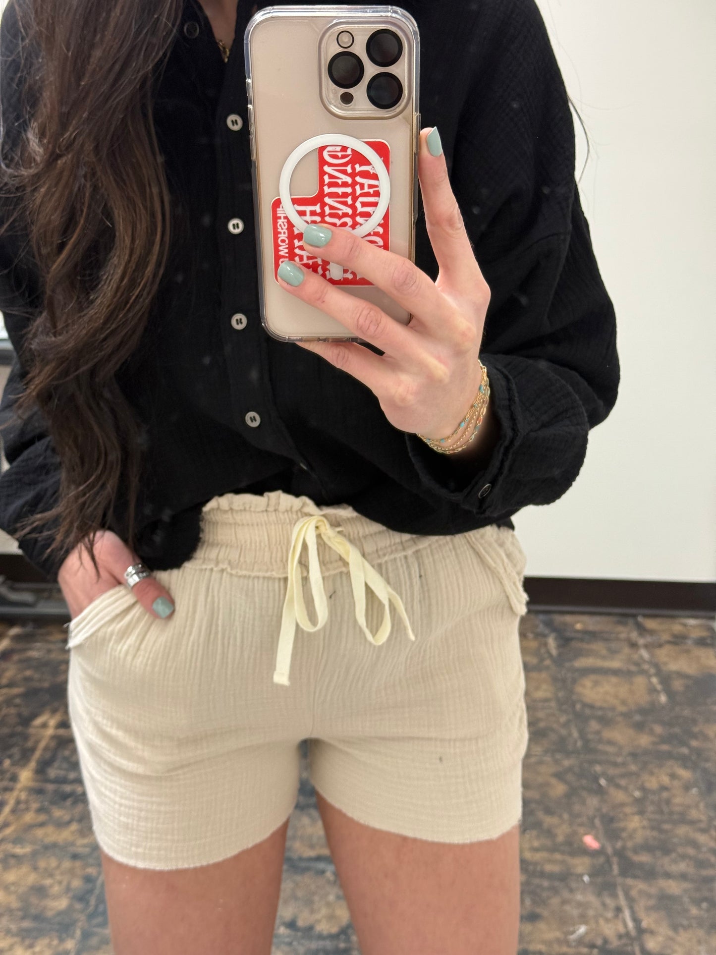 FINAL SALE - The Monica Gauze Shorts - Sand Beige