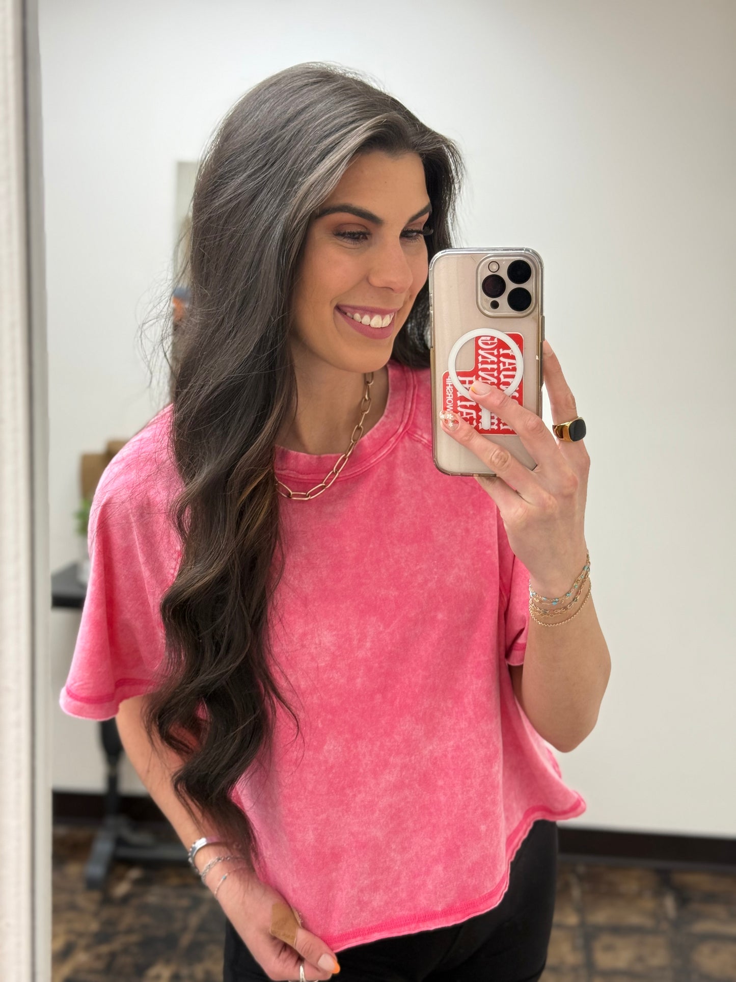 The Audrey Acid Wash Cropped Tee - Fuchsia
