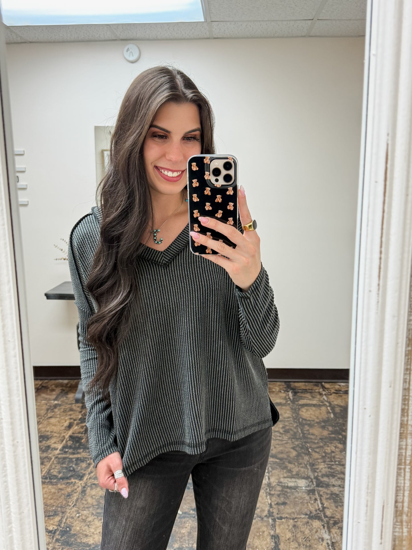The Ansleigh Corded Long Sleeve Top - Charcoal