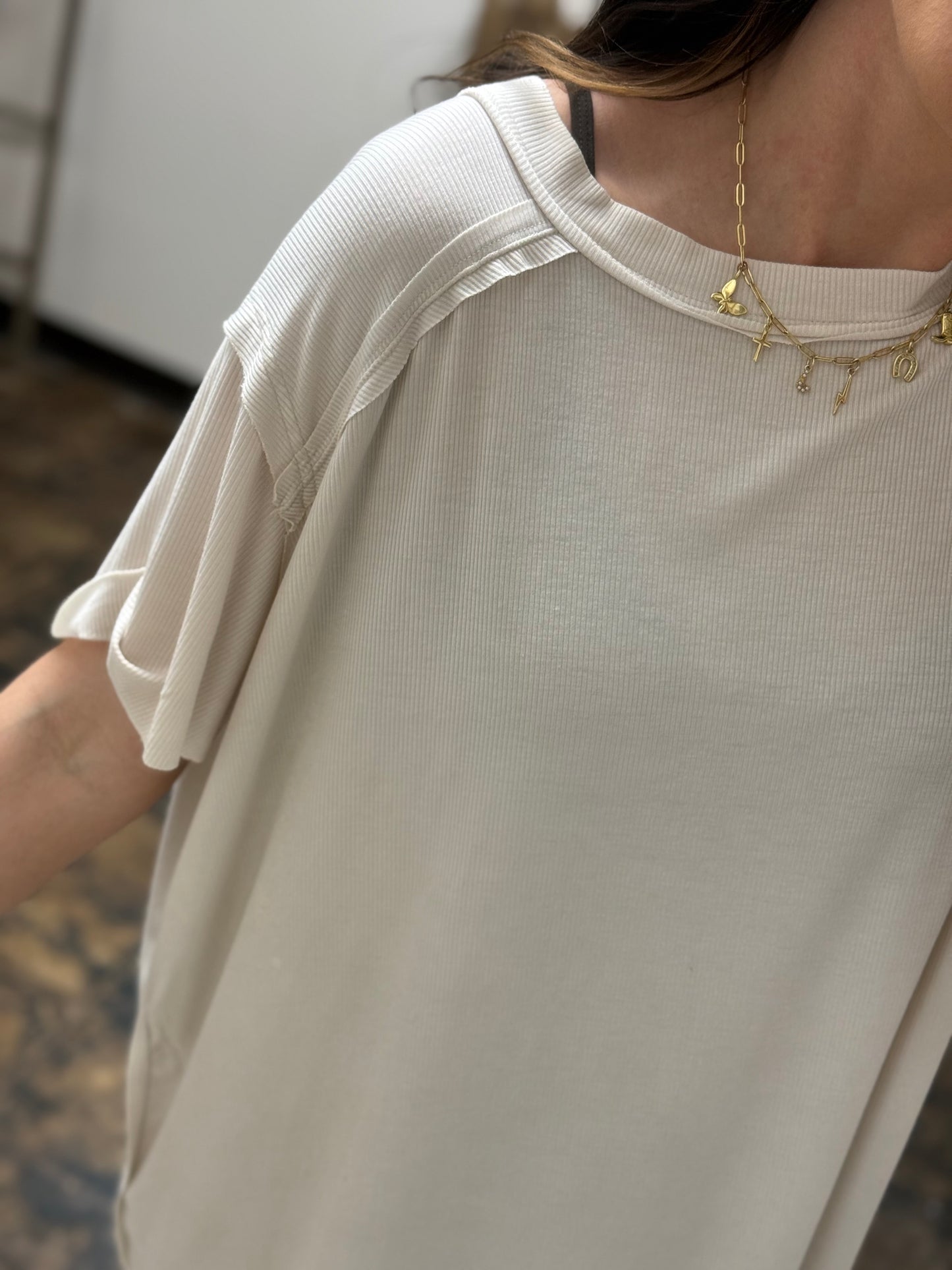 The Carmina Washed Ribbed Tee - Sand Beige
