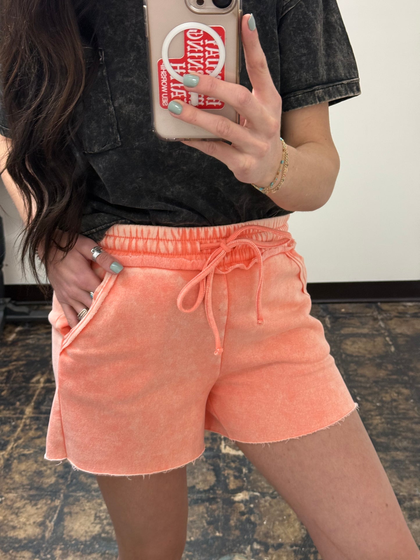 FINAL SALE - The Hayden Acid Wash Shorts - Coral