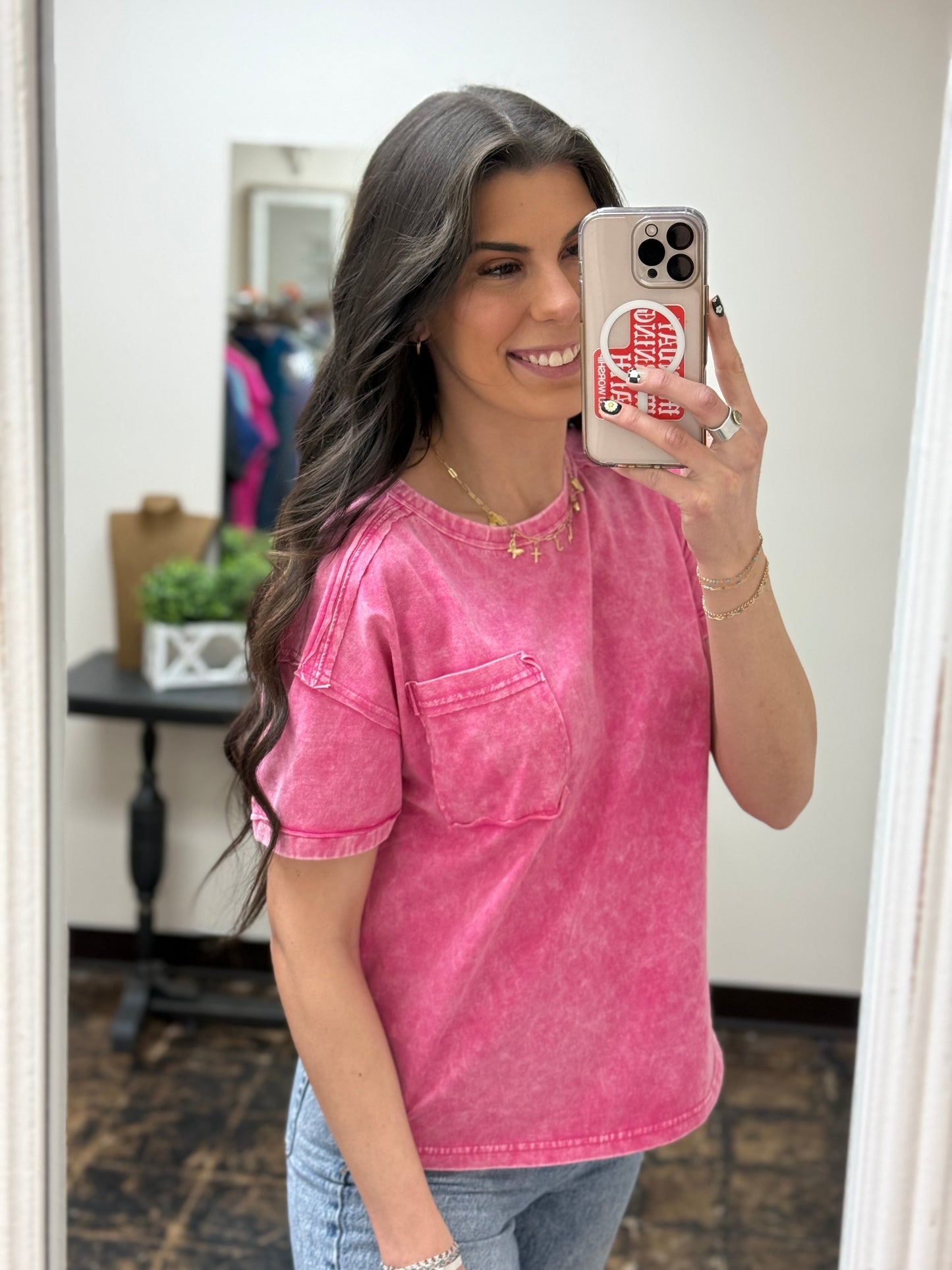 CURVY - The Molly Acid Wash Tee - Hot Pink