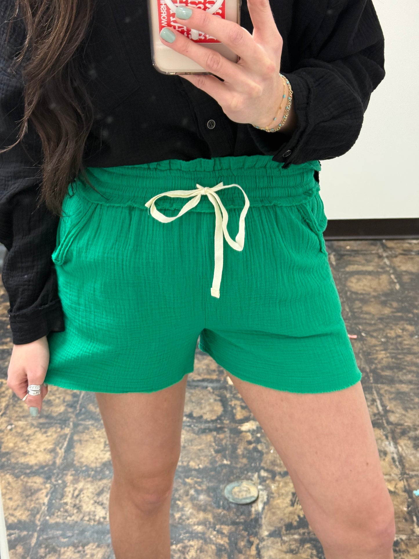 The Monica Gauze Shorts - Kelly Green