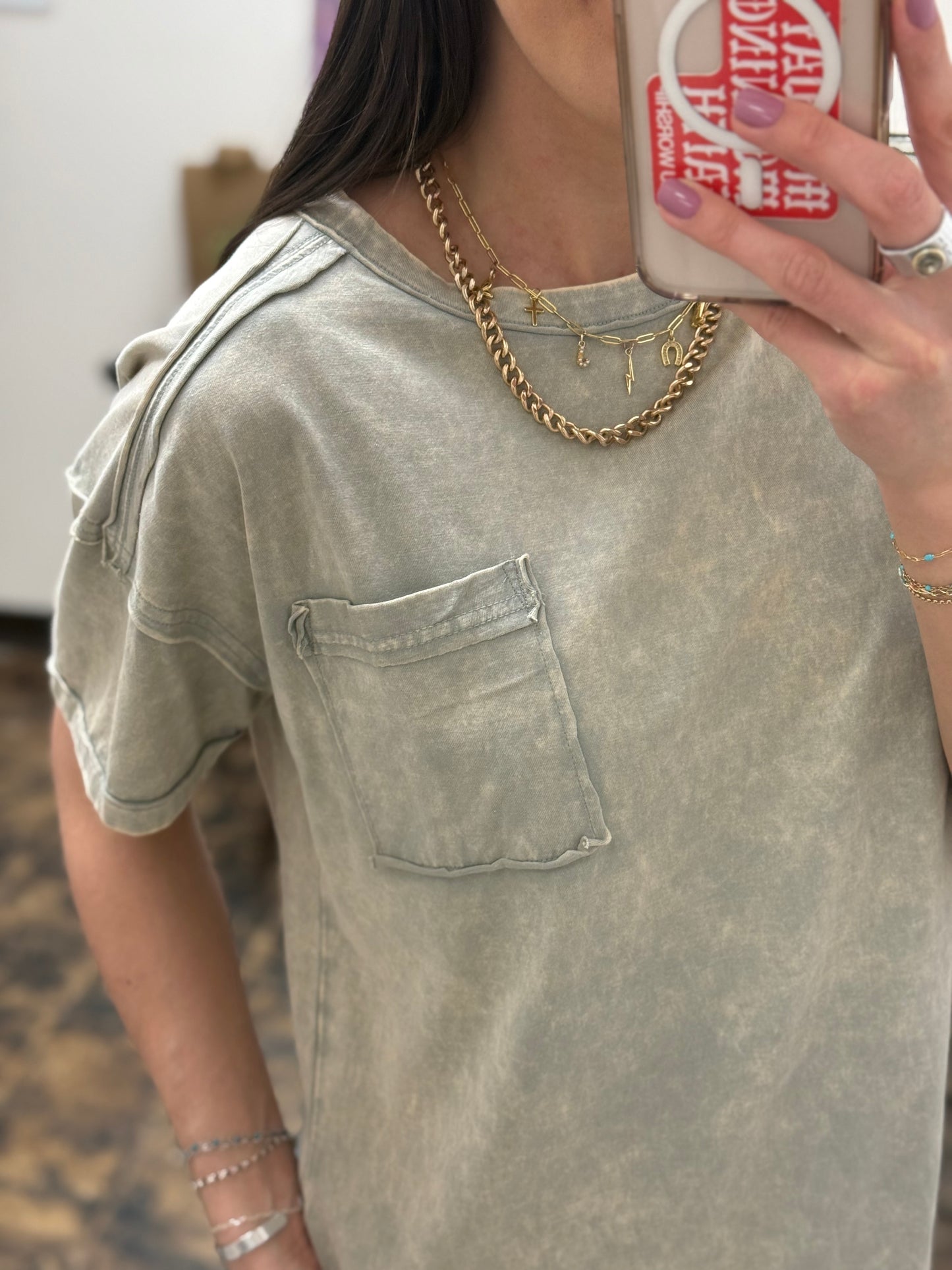 CURVY - The Molly Acid Wash Tee - Sleet