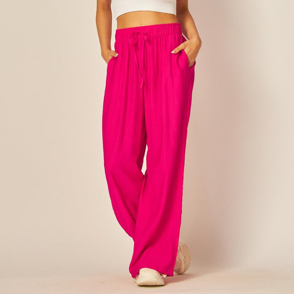 The Claire High-Waisted Textured Pants - Watermelon Pink