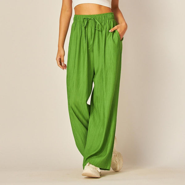 The Claire High-Waisted Textured Pants - Watermelon Green