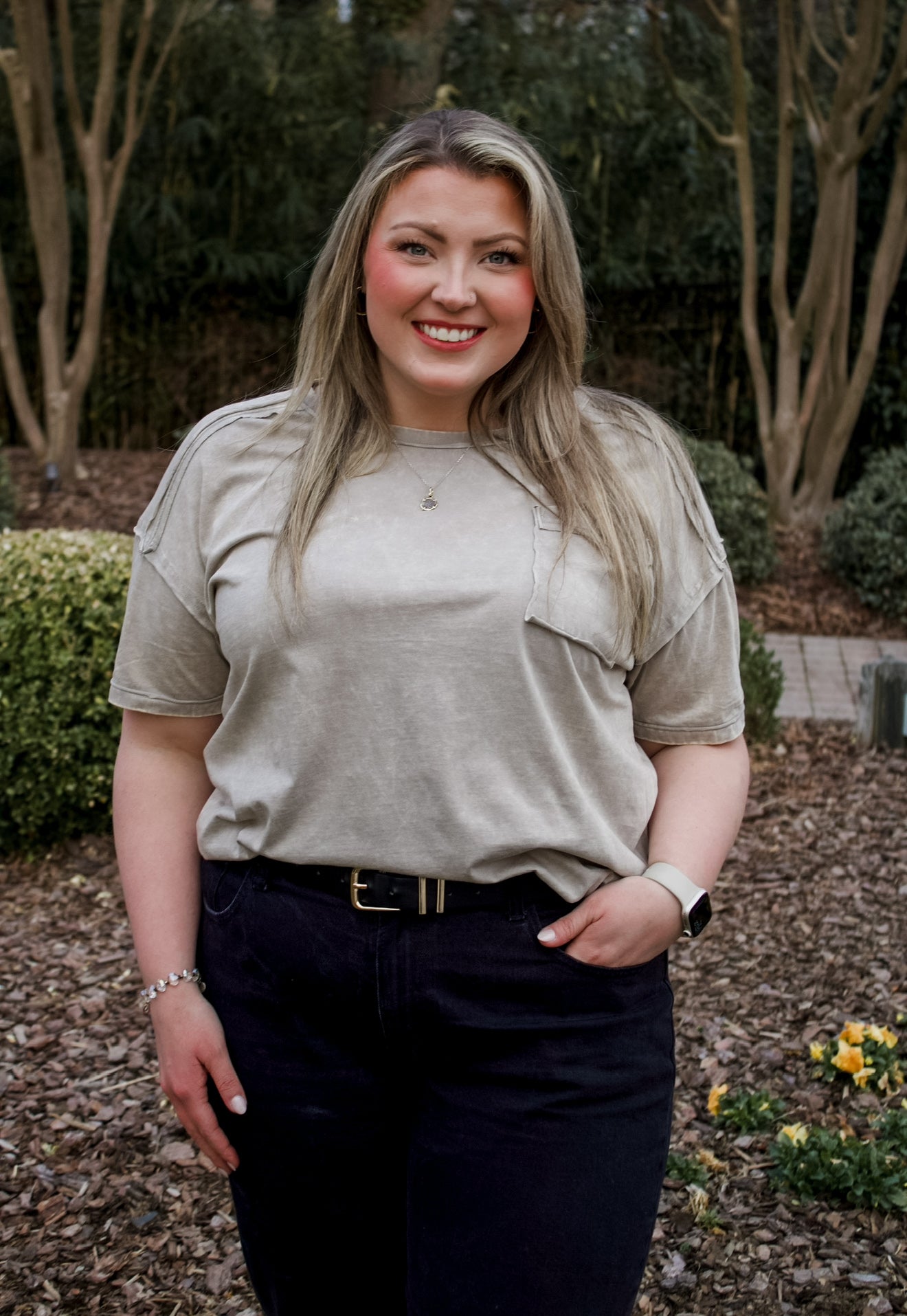 CURVY - The Molly Acid Wash Tee - Sleet