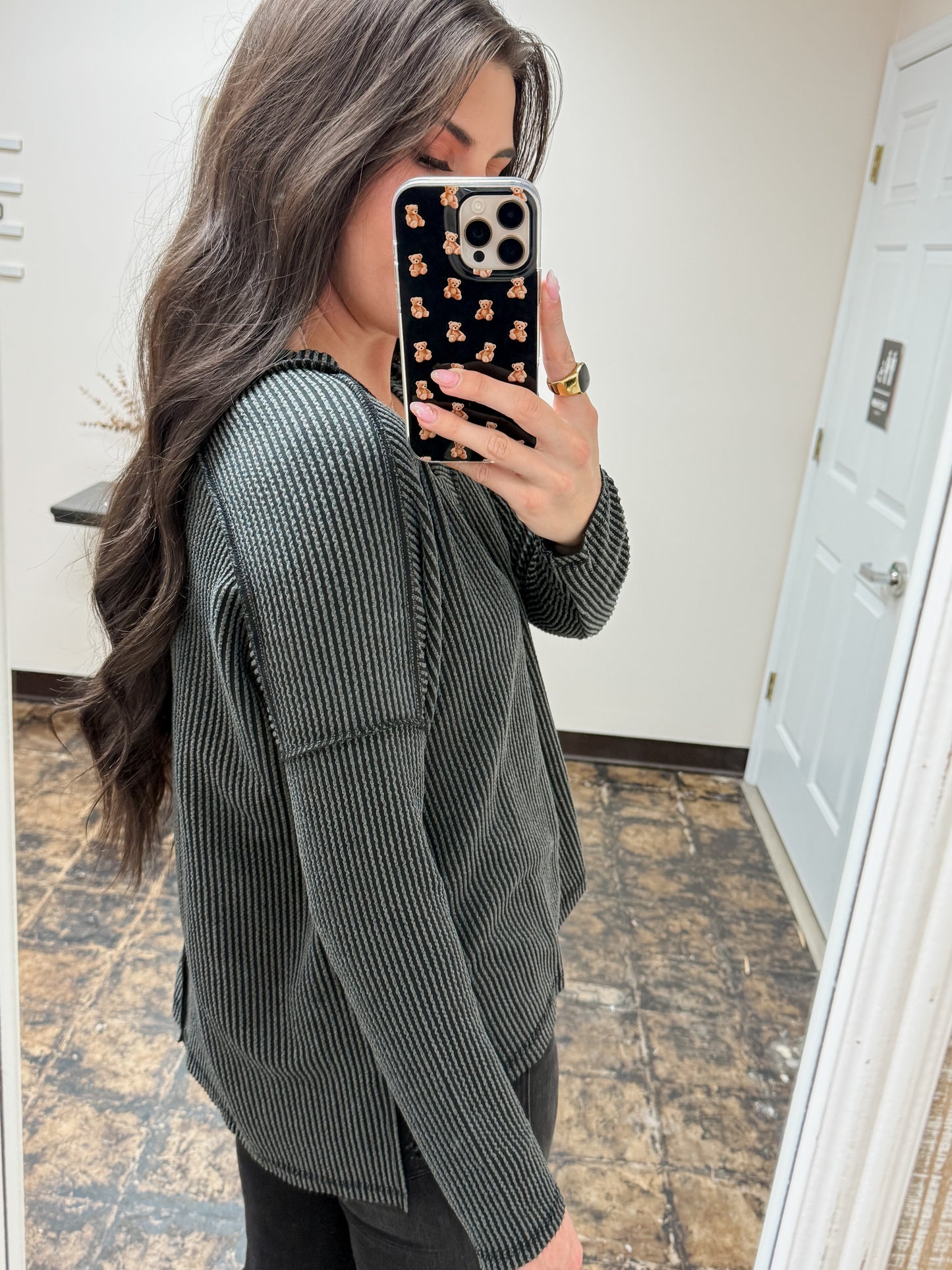 The Ansleigh Corded Long Sleeve Top - Charcoal
