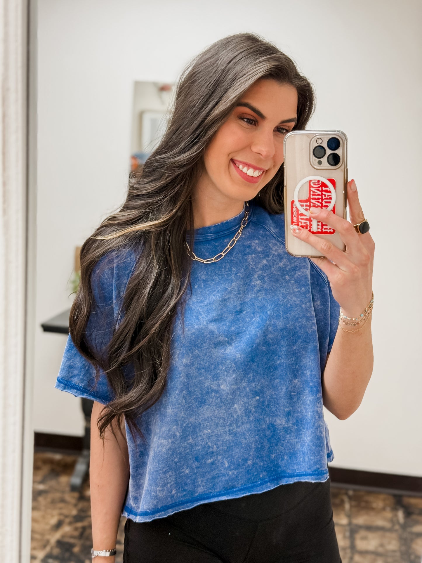 The Audrey Acid Wash Cropped Tee - Blueberry