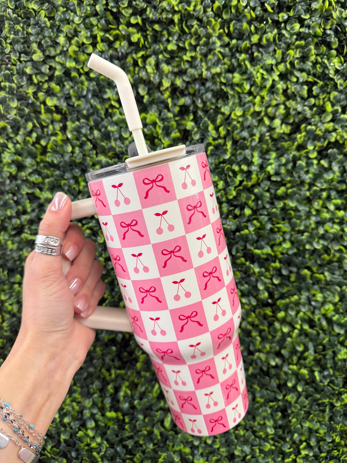 The Checkered Cherries + Bows 40oz Tumbler