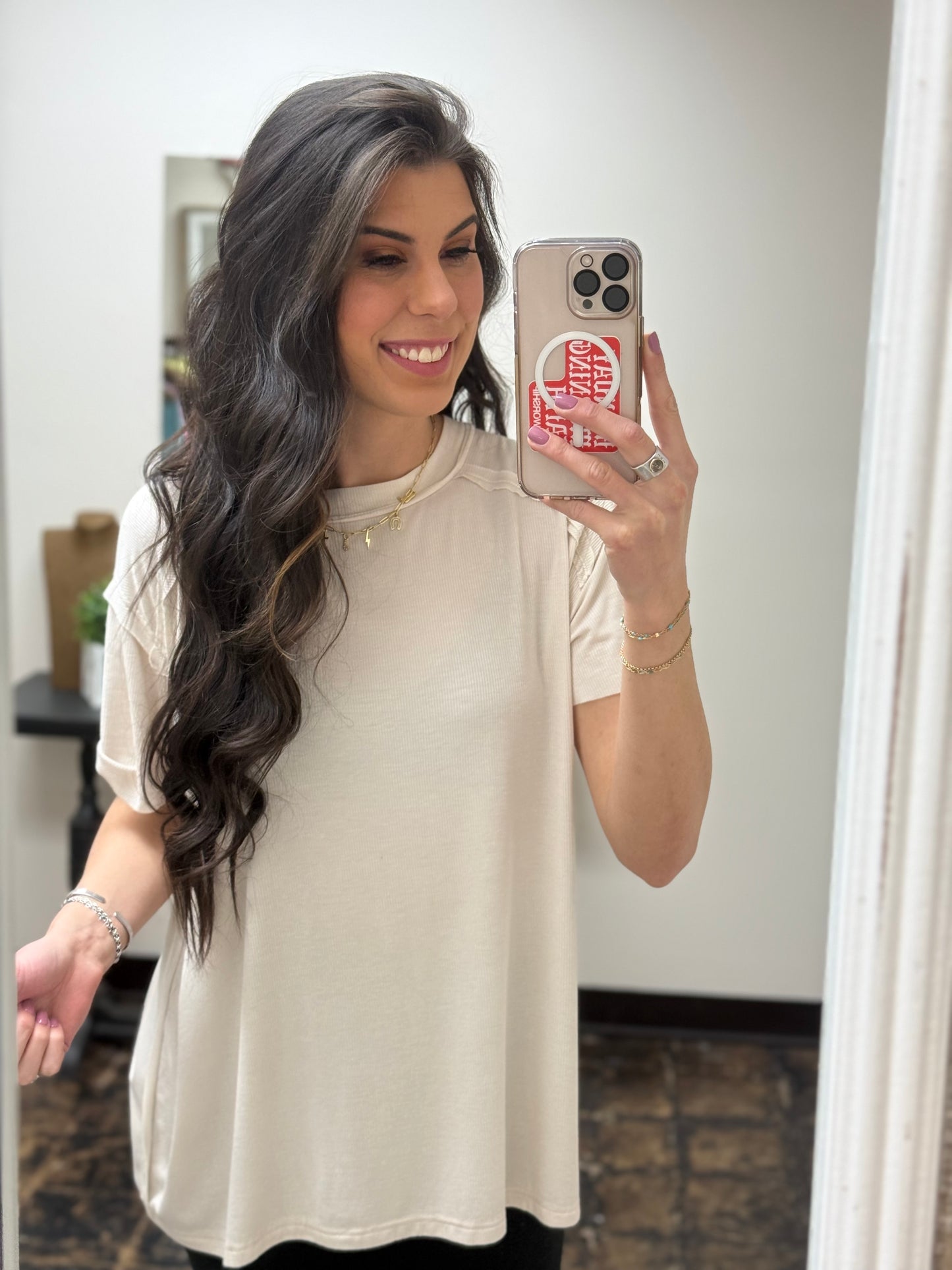 The Carmina Washed Ribbed Tee - Sand Beige
