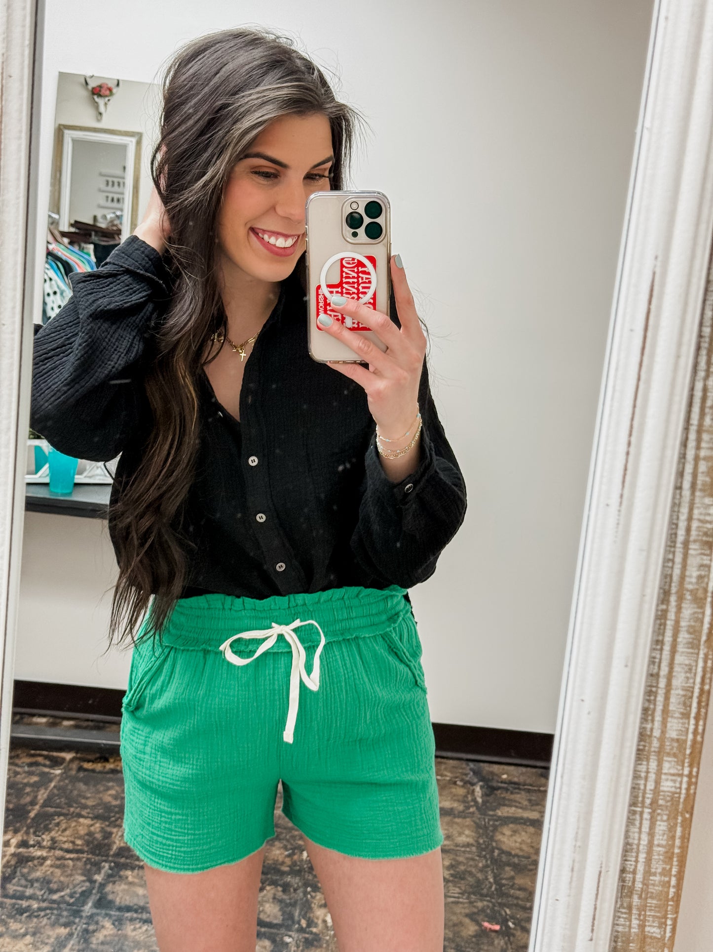 The Monica Gauze Shorts - Kelly Green