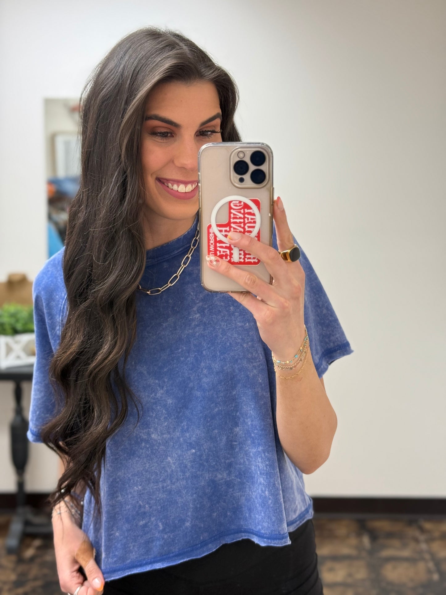 The Audrey Acid Wash Cropped Tee - Blueberry