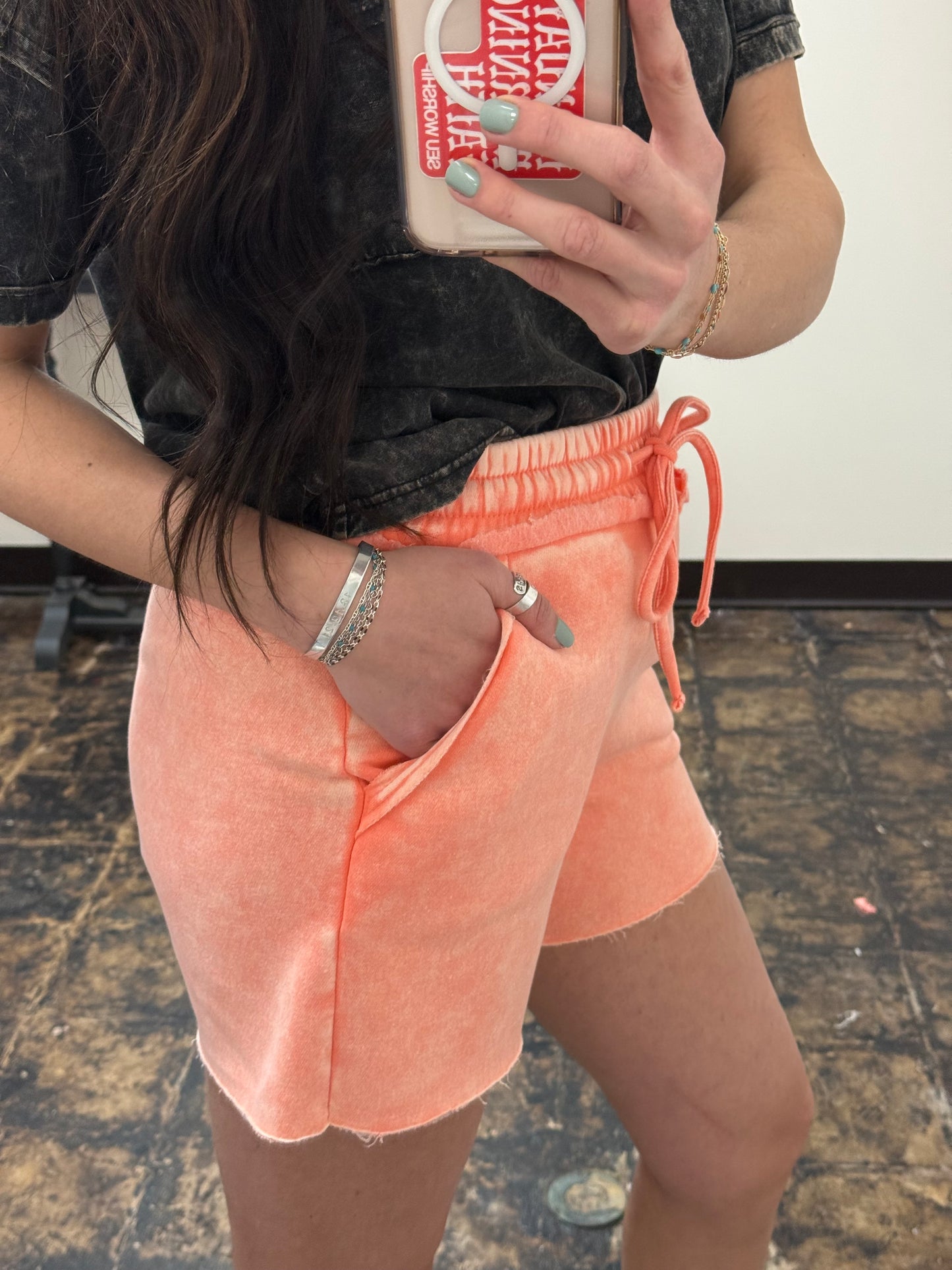 FINAL SALE - The Hayden Acid Wash Shorts - Coral