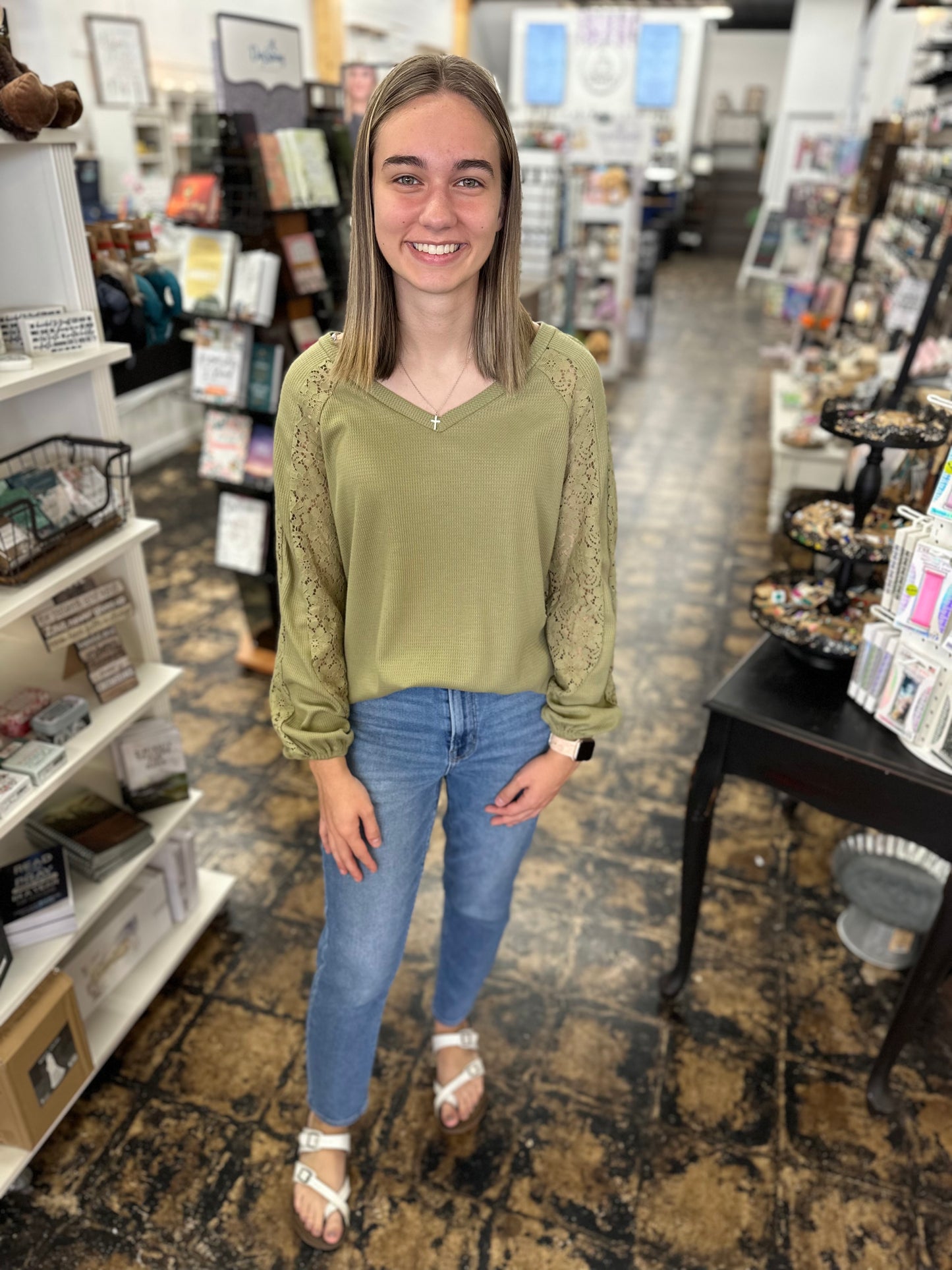 The Betsy Waffle Knit Top - Olive