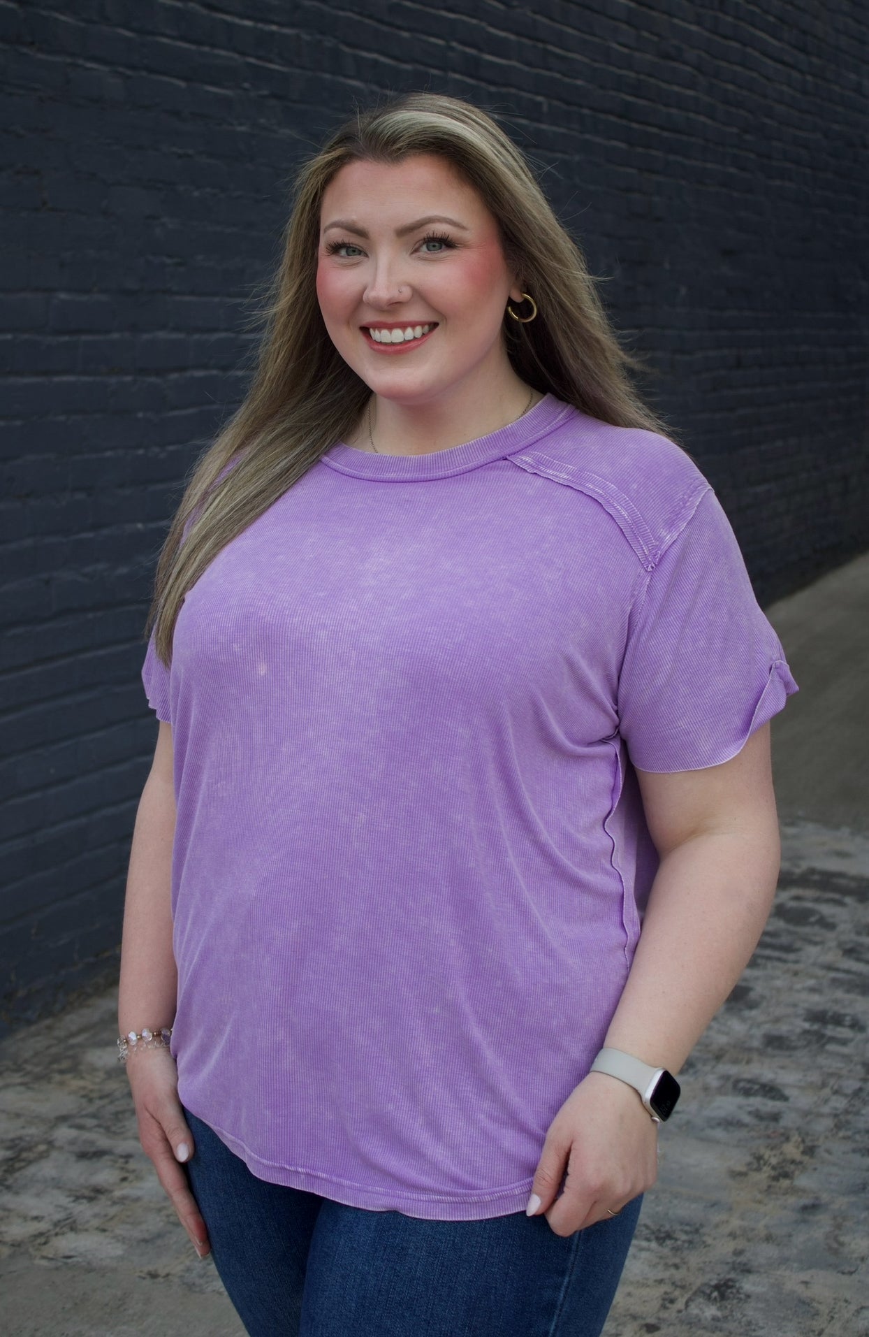 The Carmina Washed Ribbed Tee - Lavender