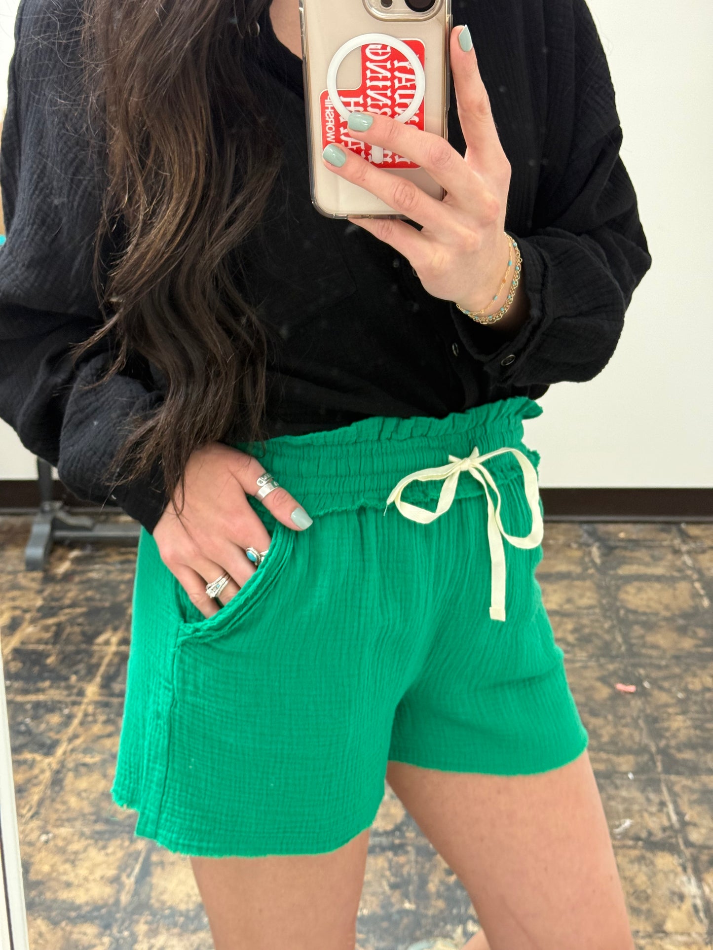 The Monica Gauze Shorts - Kelly Green