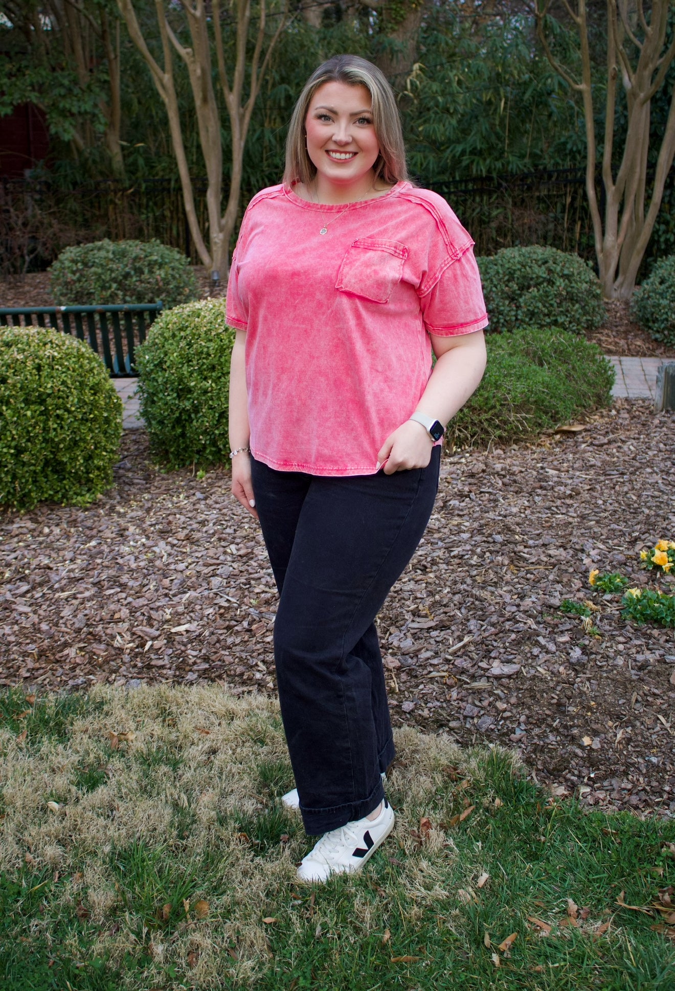 CURVY - The Molly Acid Wash Tee - Hot Pink