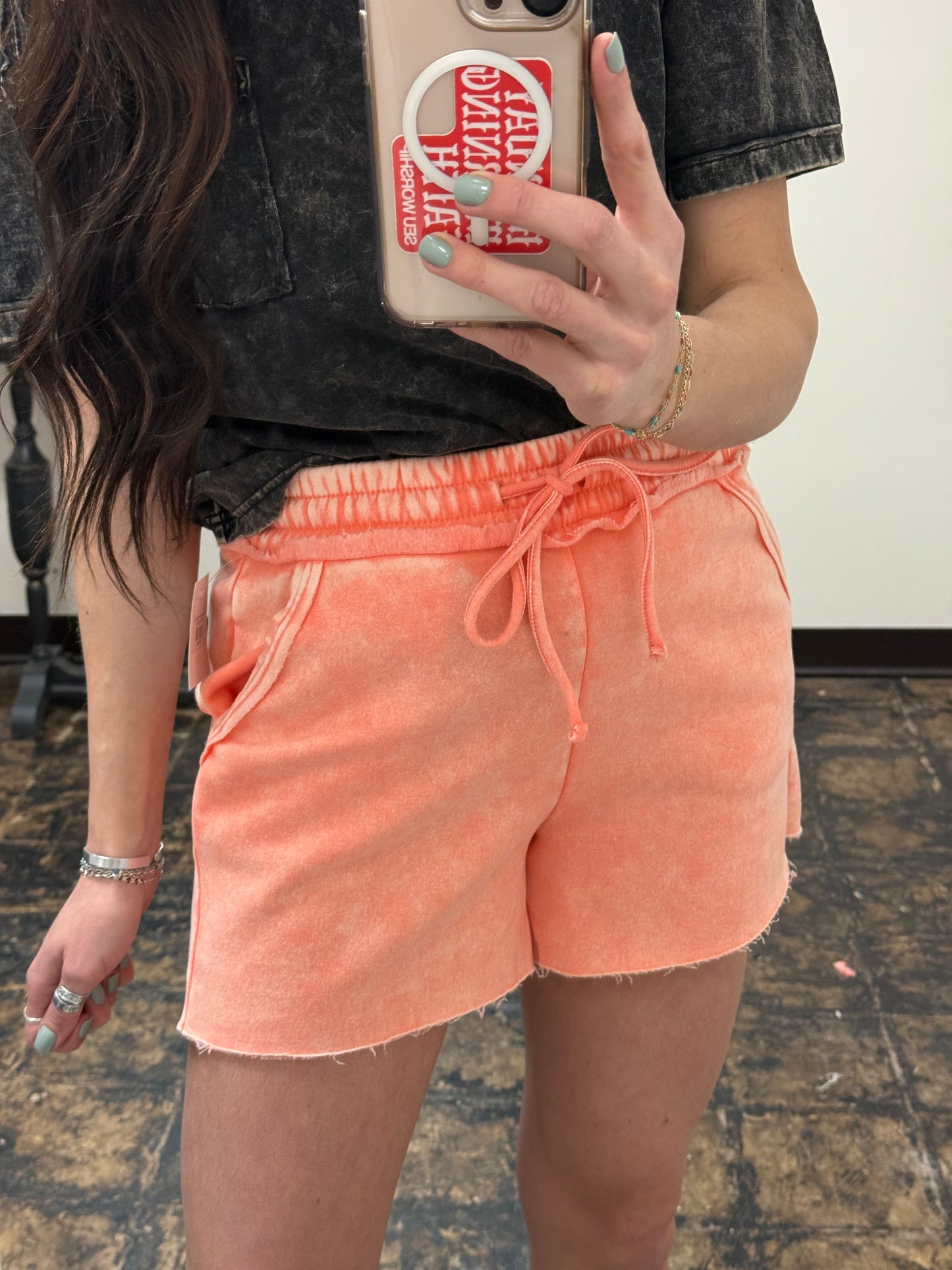 FINAL SALE - The Hayden Acid Wash Shorts - Coral
