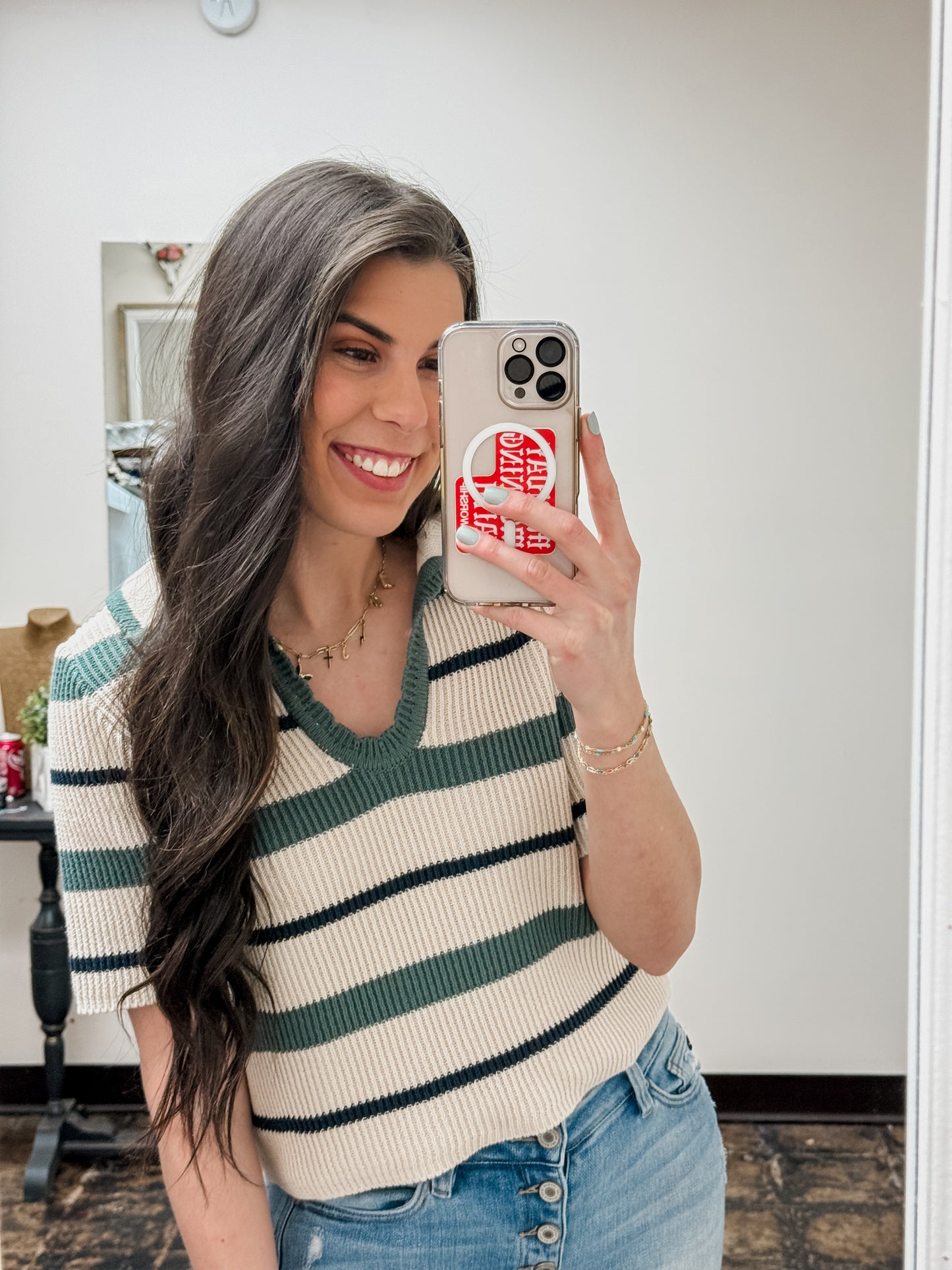 The Toni Striped Sweater Top - Ash Jade