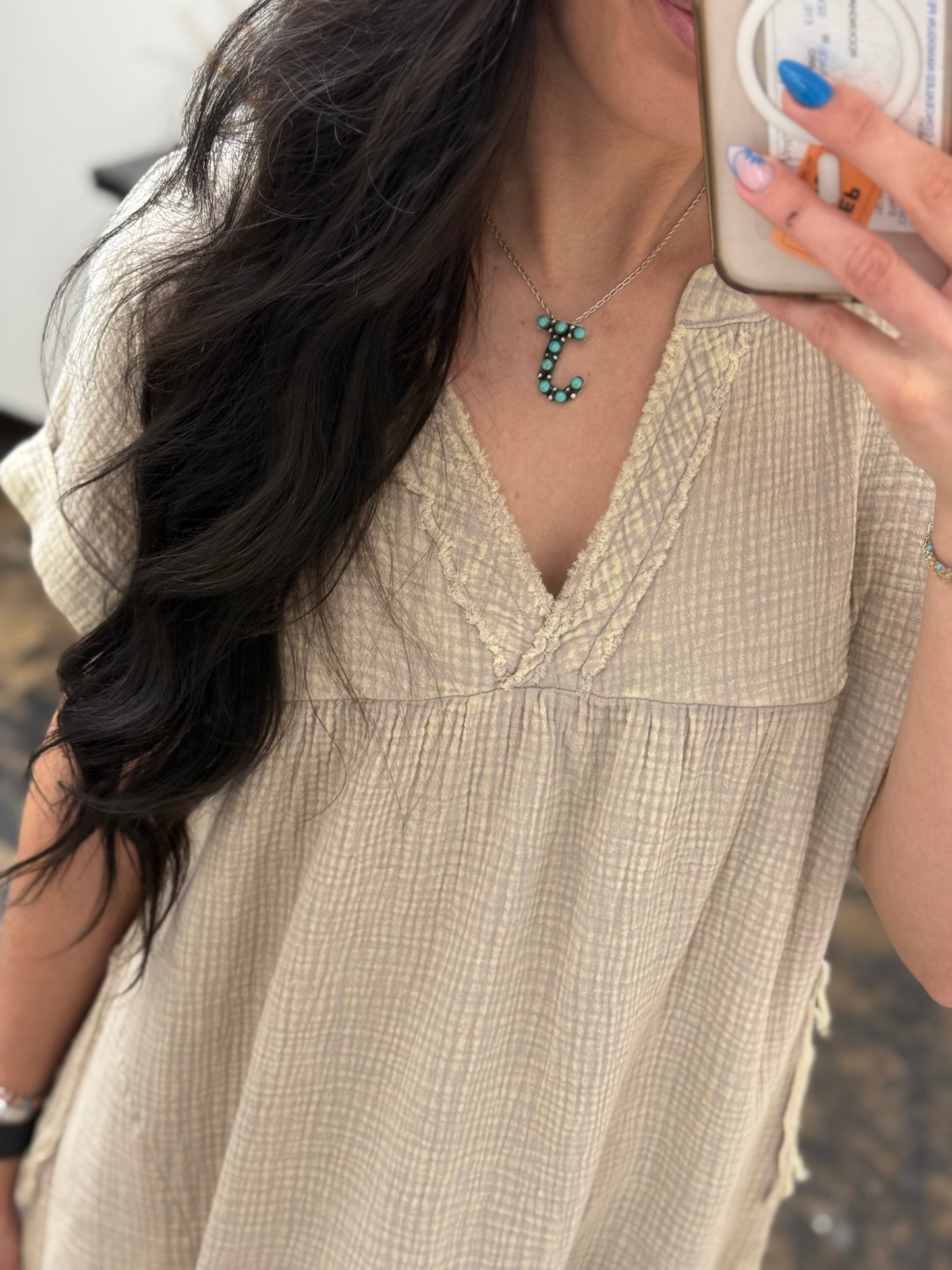 The Danielle Gauze V-Neck Dress - Ash Mocha