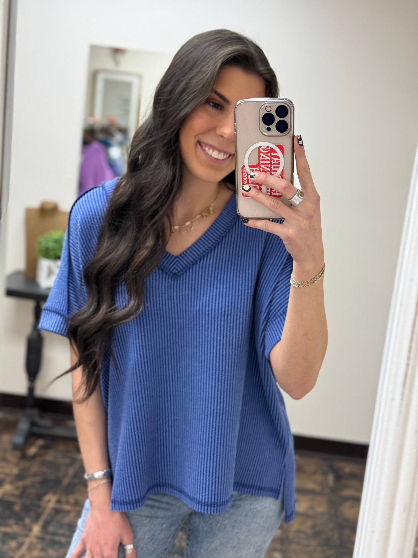 The Roxie Corded Top - Classic Blue