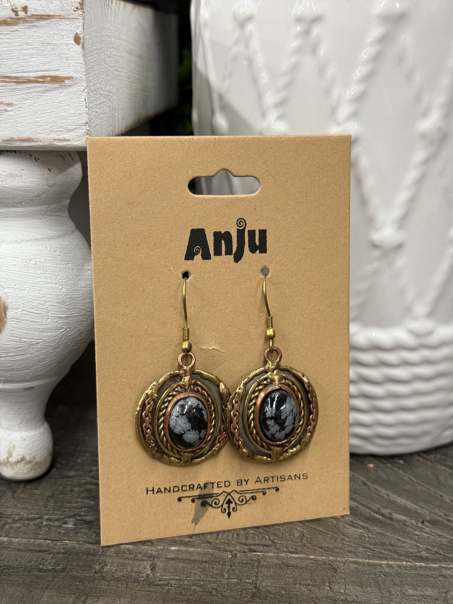 FINAL SALE - Anju Jewelry Snowflake Obsidian Mixed Metal Earrings