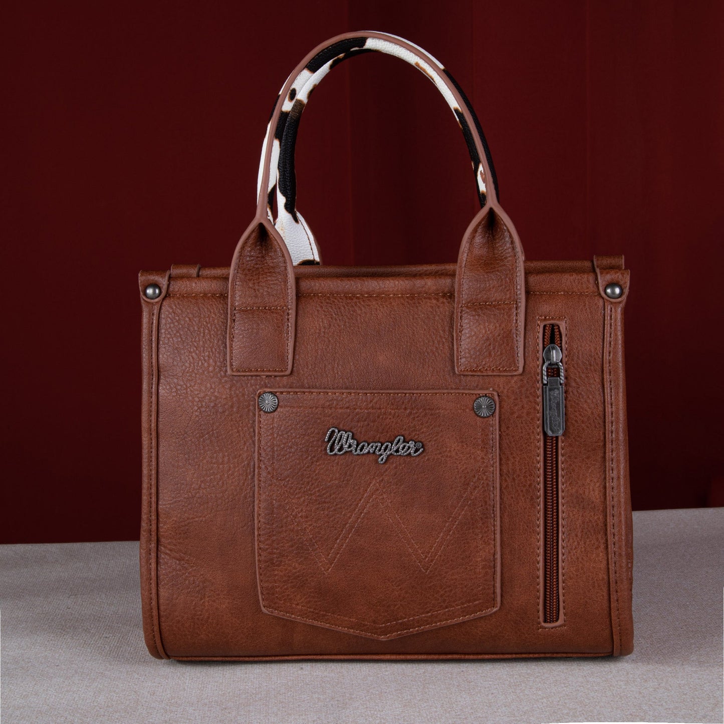 Montana West - Wrangler Cow Print Concealed Carry Tote/Crossbody - Brown