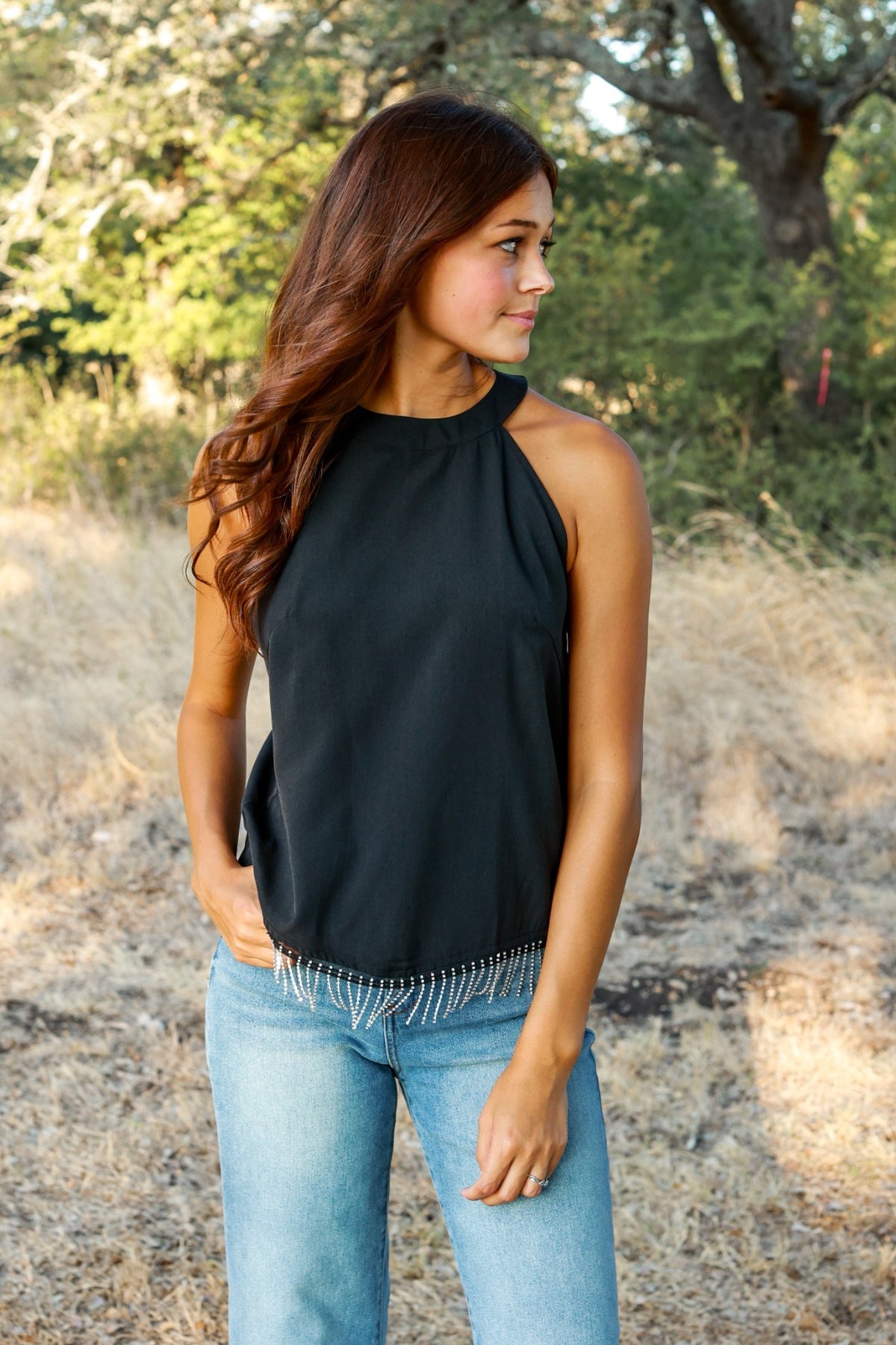 FINAL SALE - The Rhinestone Cowgirl Top - Black