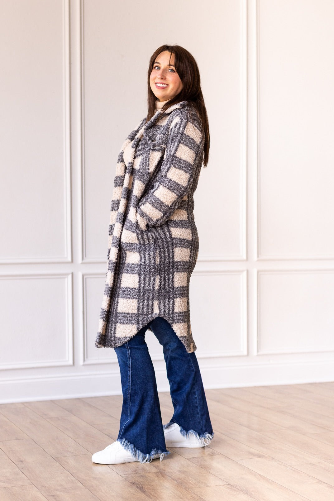 The Maggie Valley Mornings Plaid Sherpa Trench Coat