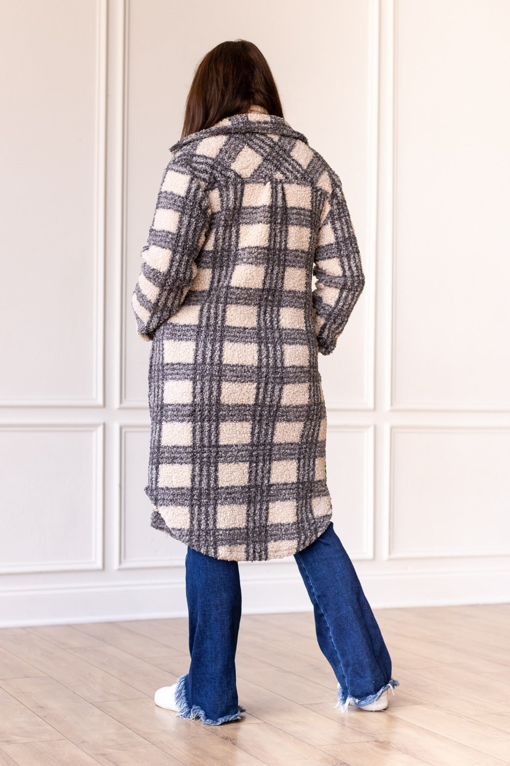 The Maggie Valley Mornings Plaid Sherpa Trench Coat