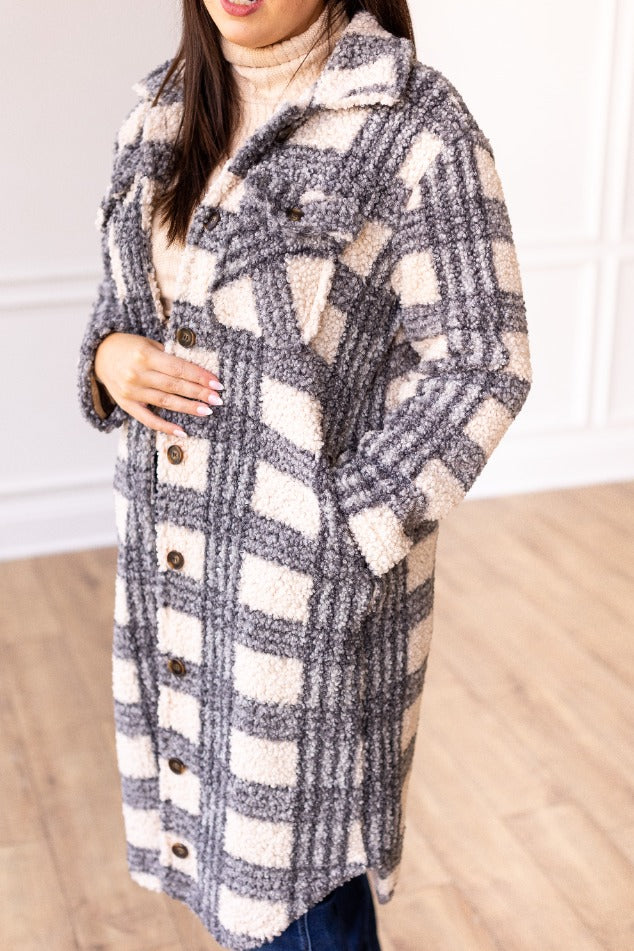 The Maggie Valley Mornings Plaid Sherpa Trench Coat