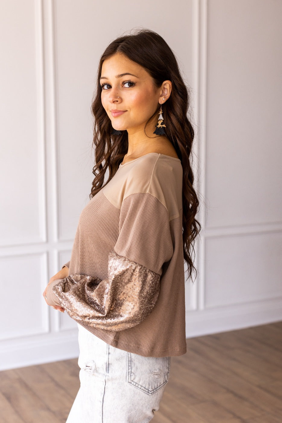 The Holiday Glam Top - Tan