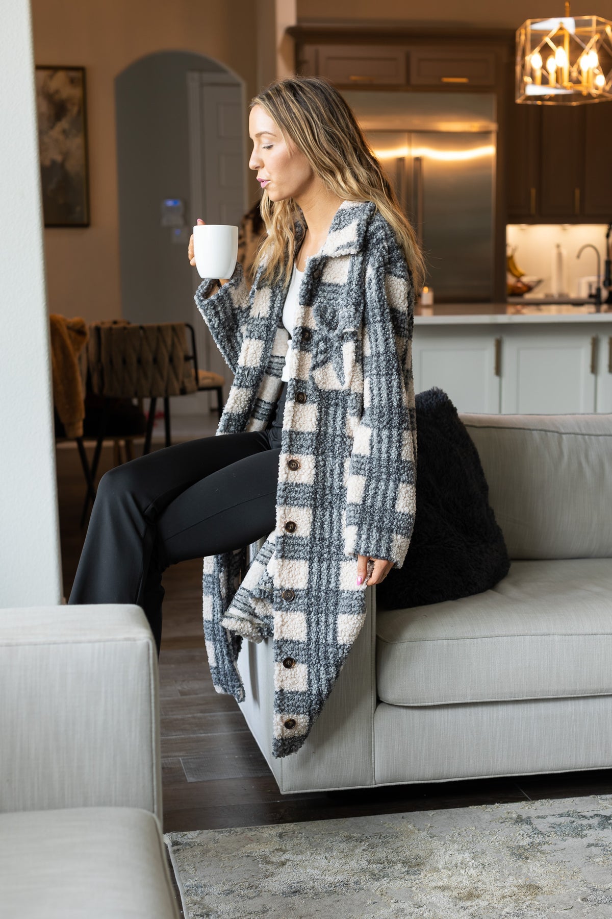The Maggie Valley Mornings Plaid Sherpa Trench Coat
