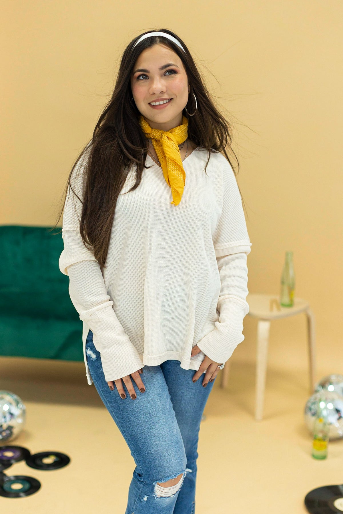 The Pretty Pleased Waffle Knit Top - Ivory