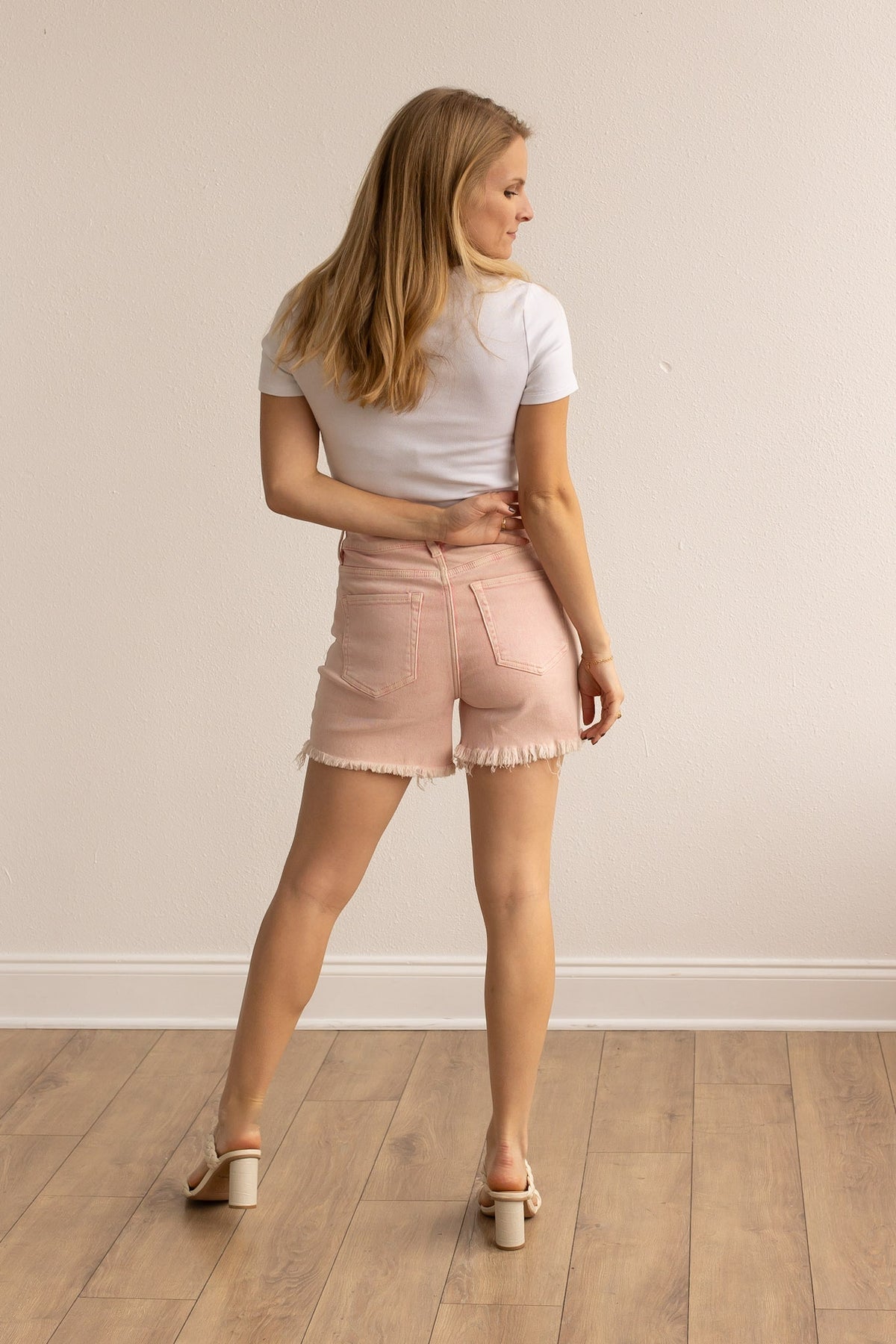 The Camren Distressed Denim Shorts - Pink